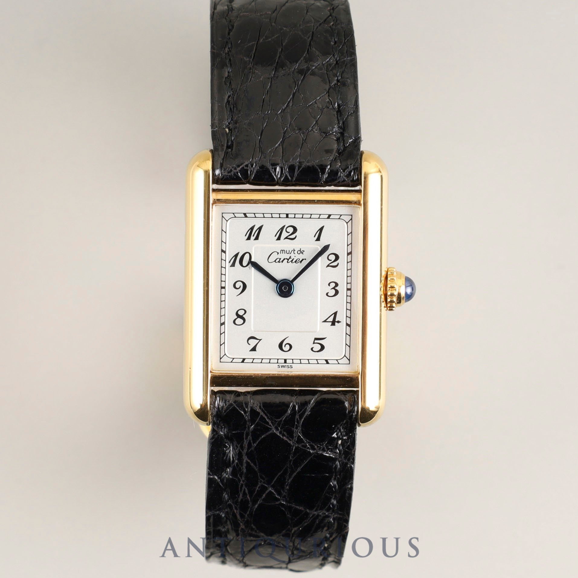 Cartier Must Tank SM 5057001 Quartz Cal. 057 SV925 Genuine Leather Strap Genuine D Buckle (GP) Arabic Dial Box Booklet Overhauled