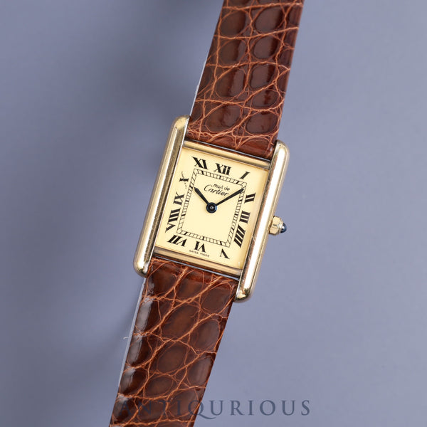 Cartier Must Tank SM 3 66001 Quartz Leather Strap with Genuine GP Buckle, Ivory Roman Dial, Cartier Boutique Complete Service (Full Maintenance)