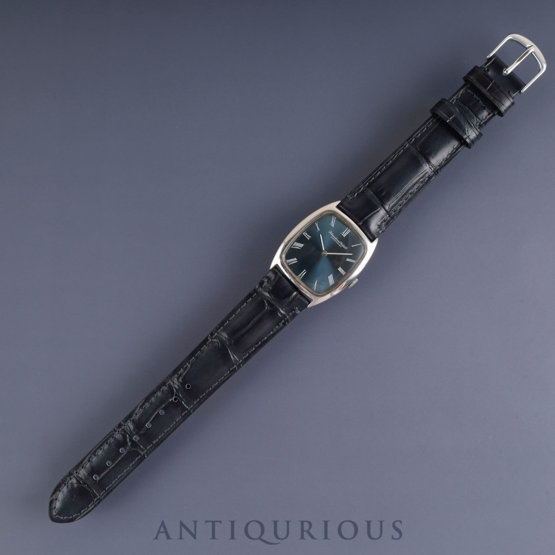 IWC Old Inter Schauhausen 2582 Manual Winding Caliber 423 Stainless Steel Leather Strap with Aftermarket Buckle, Blue Roman Dial, Overhauled