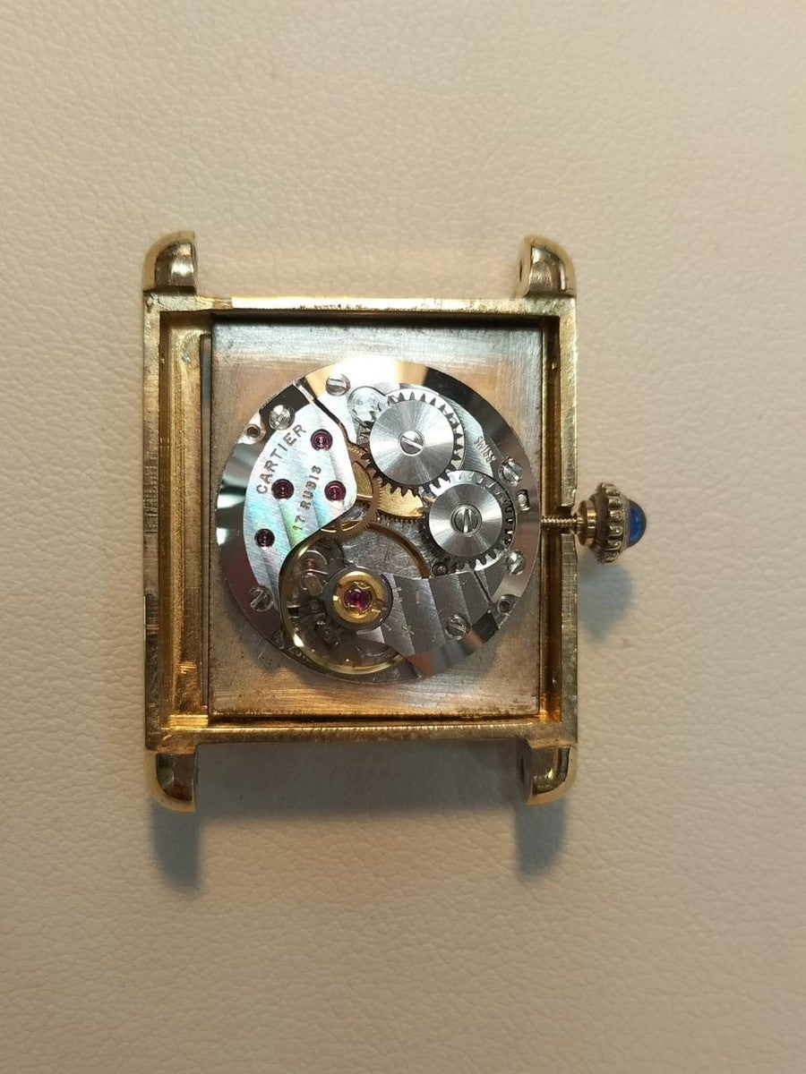 Cartier Must Tank LM Manual Winding SV925 Leather Watch with Genuine GP Buckle, Black Roman Dial, Overhauled