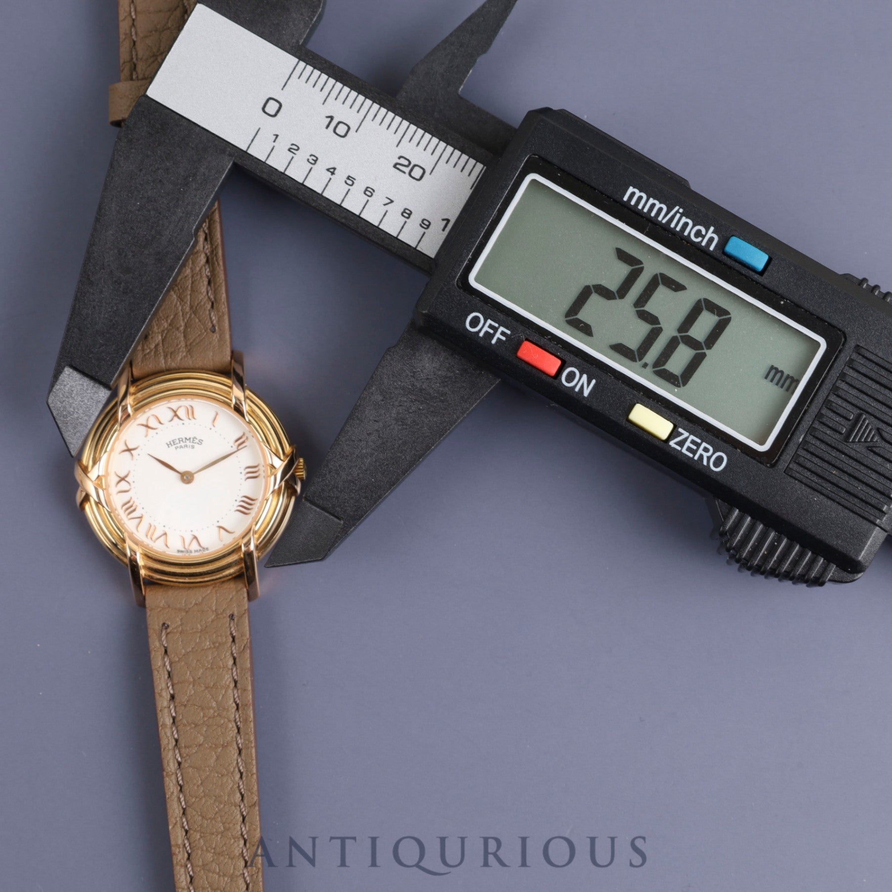Hermes Ruban 06.32 Quartz Cal.976.001 YG Leather Genuine Buckle (GP) White Dial Overhauled