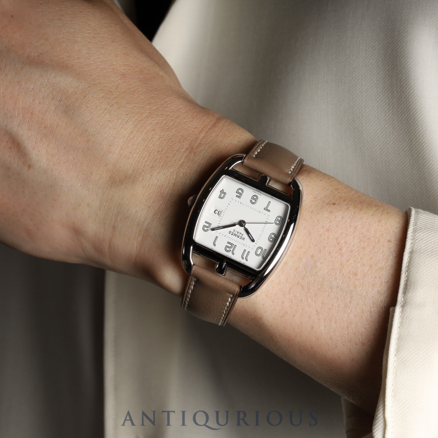 Hermès Cape Cod Tonneau CT1.710 Quartz Movement, Stainless Steel, Genuine Leather Strap (Stamped N: 2010), Genuine Buckle (SS), White Dial, Box, Warranty Card (2010), Overhauled