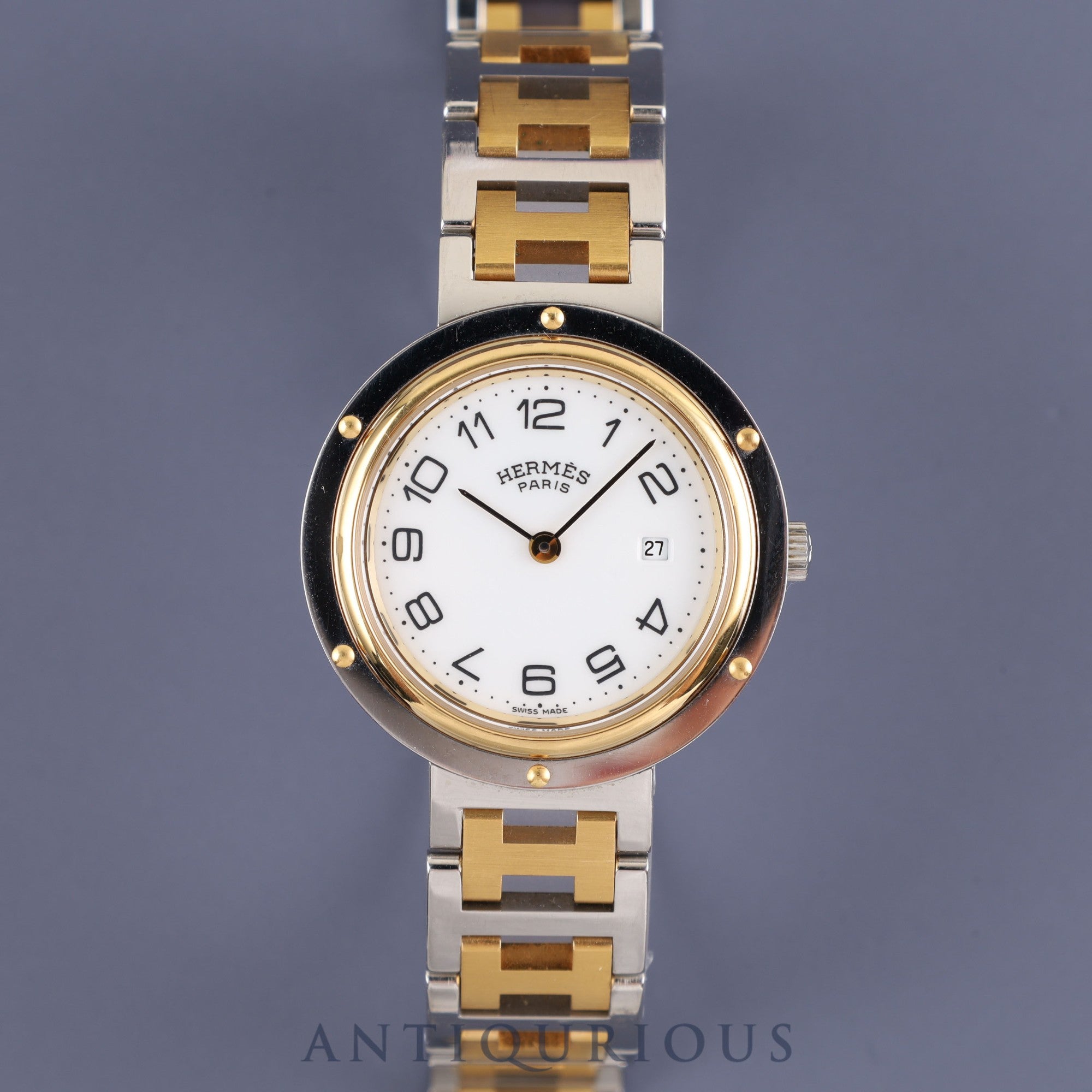 エルメス クリッパー ボーイズサイズ クオーツ SS / GP ホワイトアラビア文字盤 30.0mm