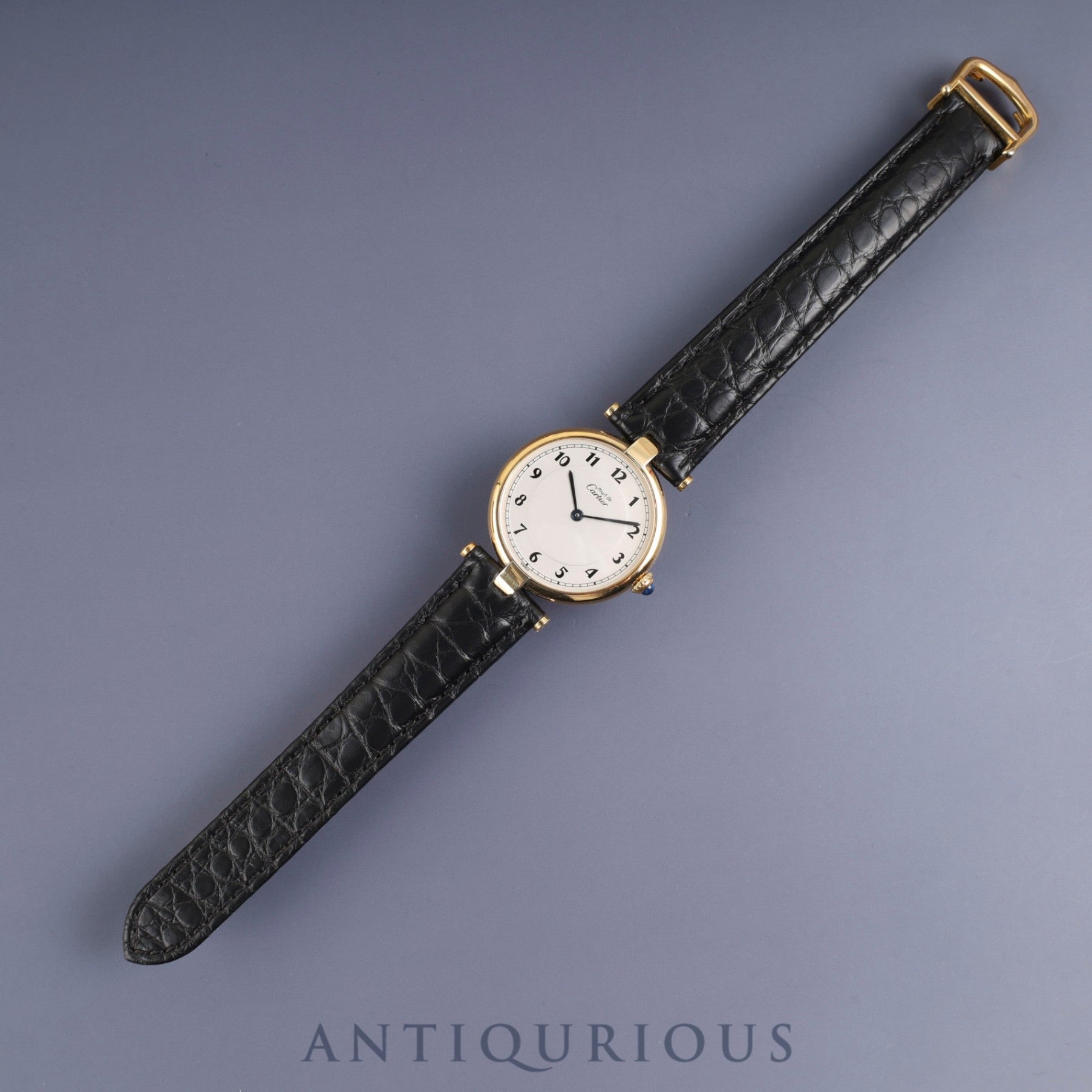 Cartier Must Vendôme VLC LM 590003 Quartz Caliber 90 SV925 Leather Strap with Genuine D-Clasp (GP) Arabic Dial Box and Booklet Overhauled