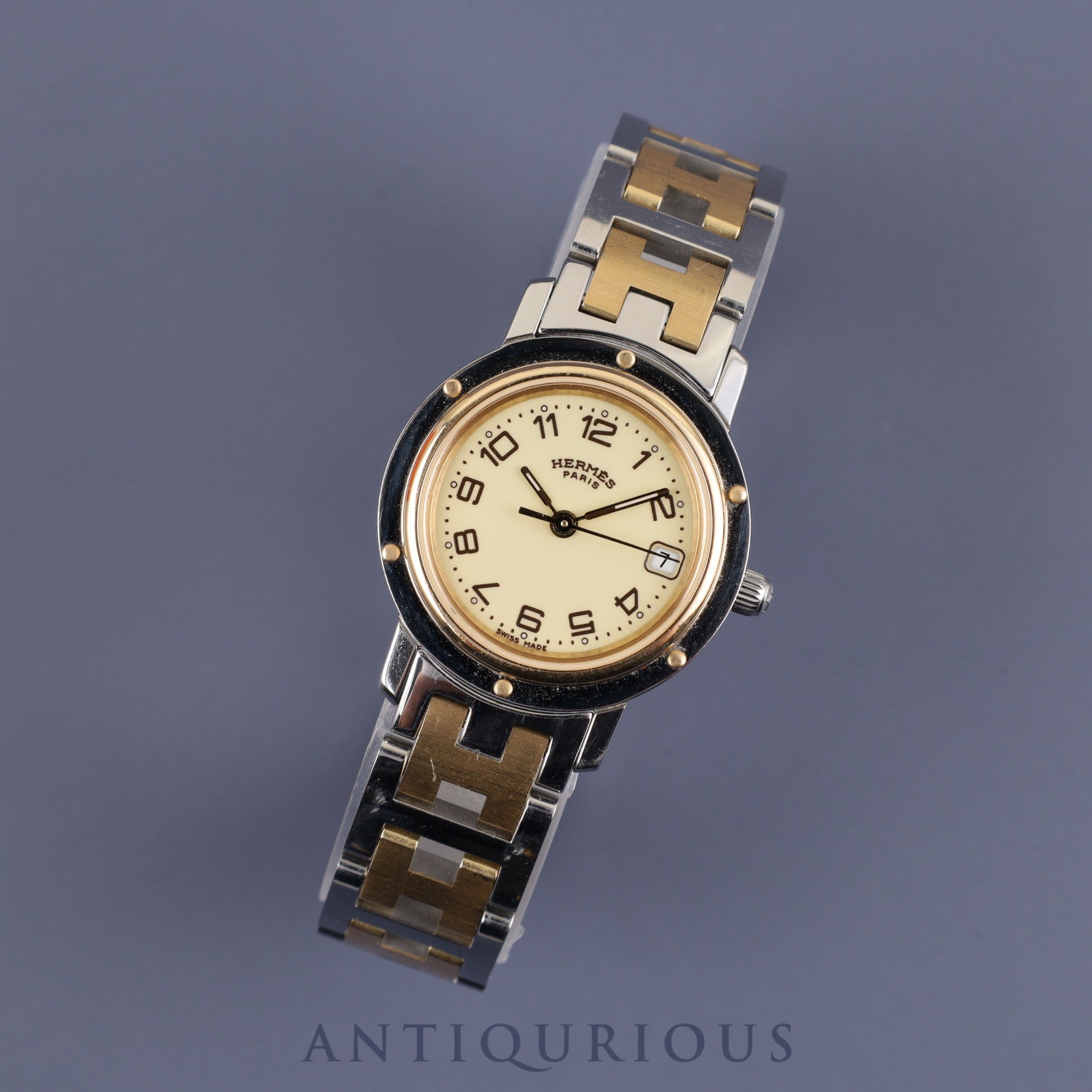 エルメス クリッパー CL4.220 クォーツ SS / YG シャンパンアラビア文字盤 箱 保証書(無記名)コマ2 オーバーホール済み