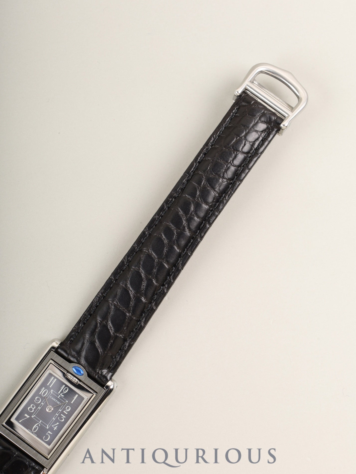 カルティエ タンク バスキュラント SM W1016830 / 2386 クォーツ Cal.059 SS 革 純正Dバックル(SS)グレーアラビア文字盤(SWISS MADE表記 / 裏彫りあり)箱 冊子 保証書(2002年)オーバーホール済み