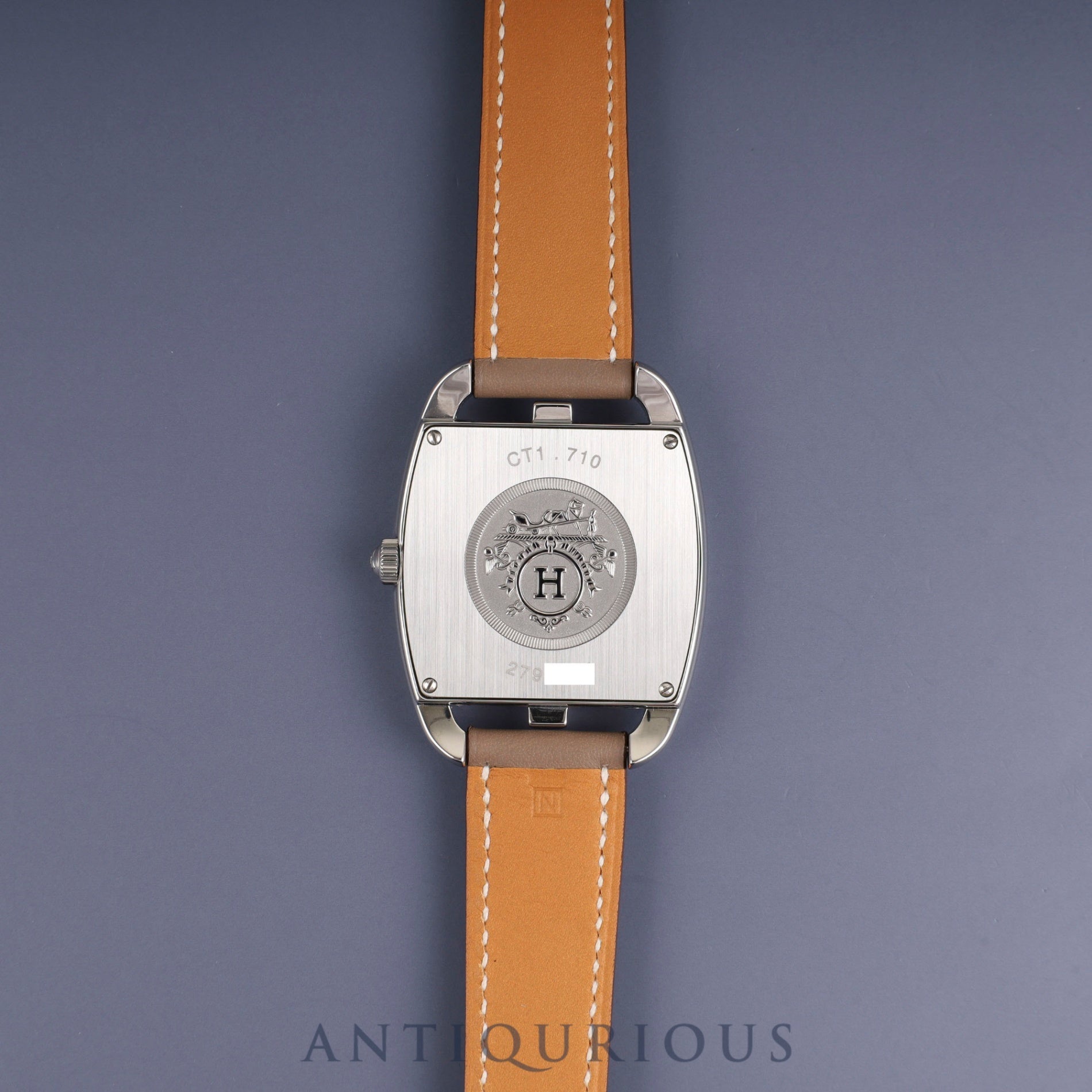 Hermès Cape Cod Tonneau CT1.710 Quartz Movement, Stainless Steel, Genuine Leather Strap (Stamped N: 2010), Genuine Buckle (SS), White Dial, Box, Warranty Card (2010), Overhauled