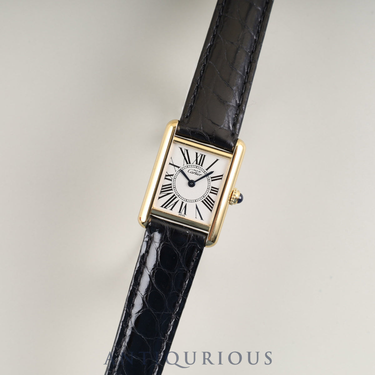Cartier Must Tank SM 1613 Quartz Cal. 057 SV925 Leather Genuine D-buckle (GP) Opalescent Dial Box Booklet Warranty Card Overhauled
