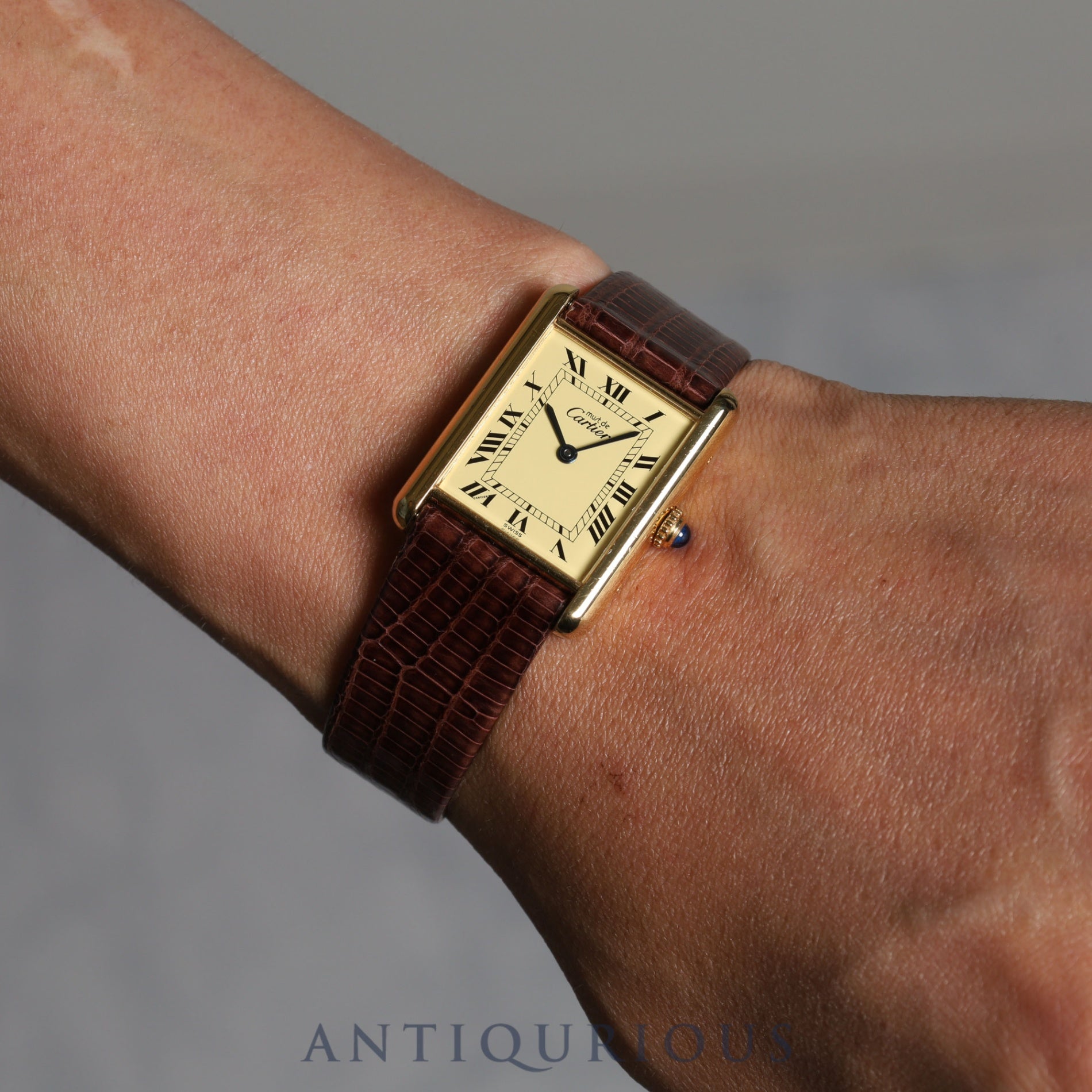 Cartier Must Tank LM QZ 590005 Cal.90 SV925 Leather Genuine Buckle (GP) Ivory Dial Box Warranty (1990) Overhauled