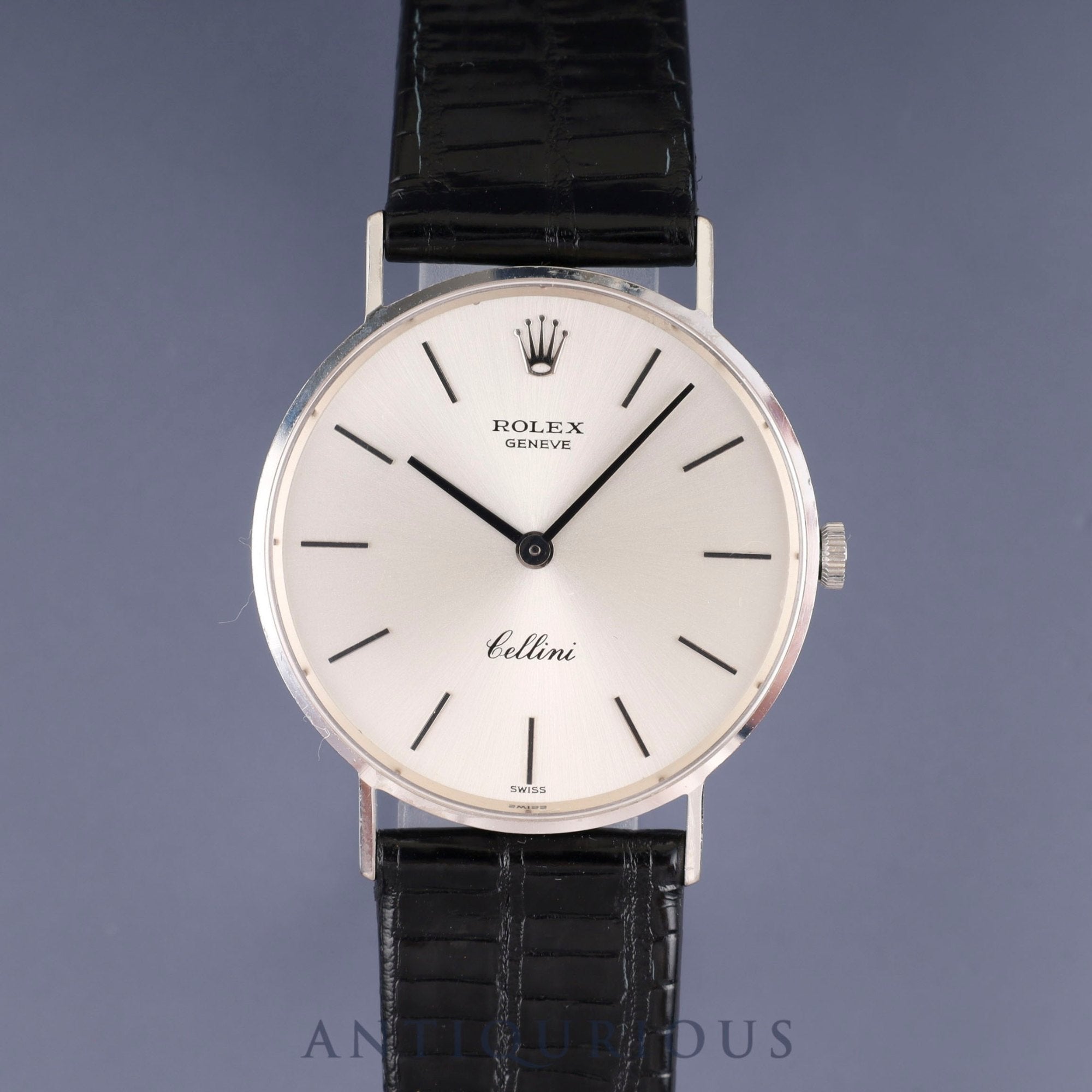 Rolex Cellini 3833, manual winding, Cal. 1600, 750 movement, leather, genuine stainless steel buckle, silver dial, no. 30 (1970), overhauled.