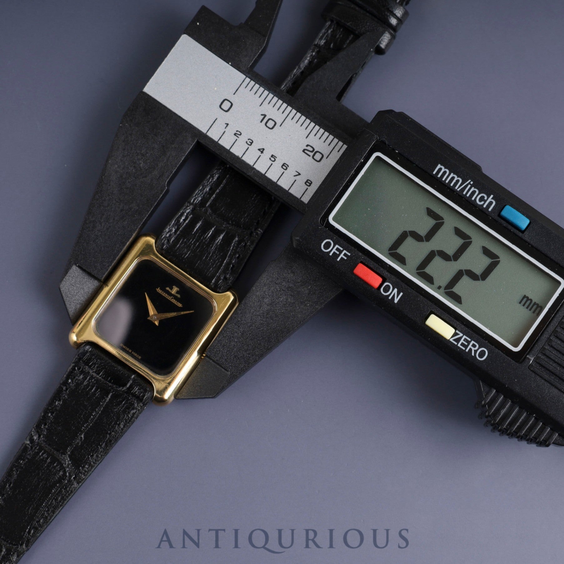 ジャガー・ルクルト スクエアケース 6141.21 手巻き 750YG 革 純正尾錠(GP)オニキス文字盤 オーバーホール済み