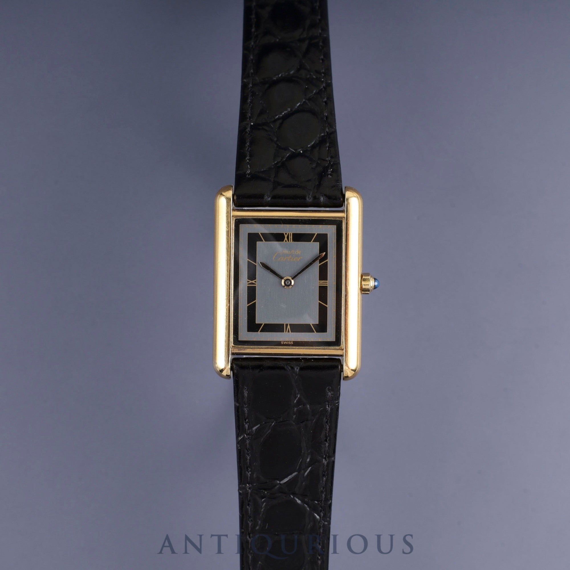 カルティエ マストタンク LM 6 81006 クォーツ Cal.81 SV925 革 純正尾錠(GP) グレー飛びローマン文字盤 オーバーホール済み