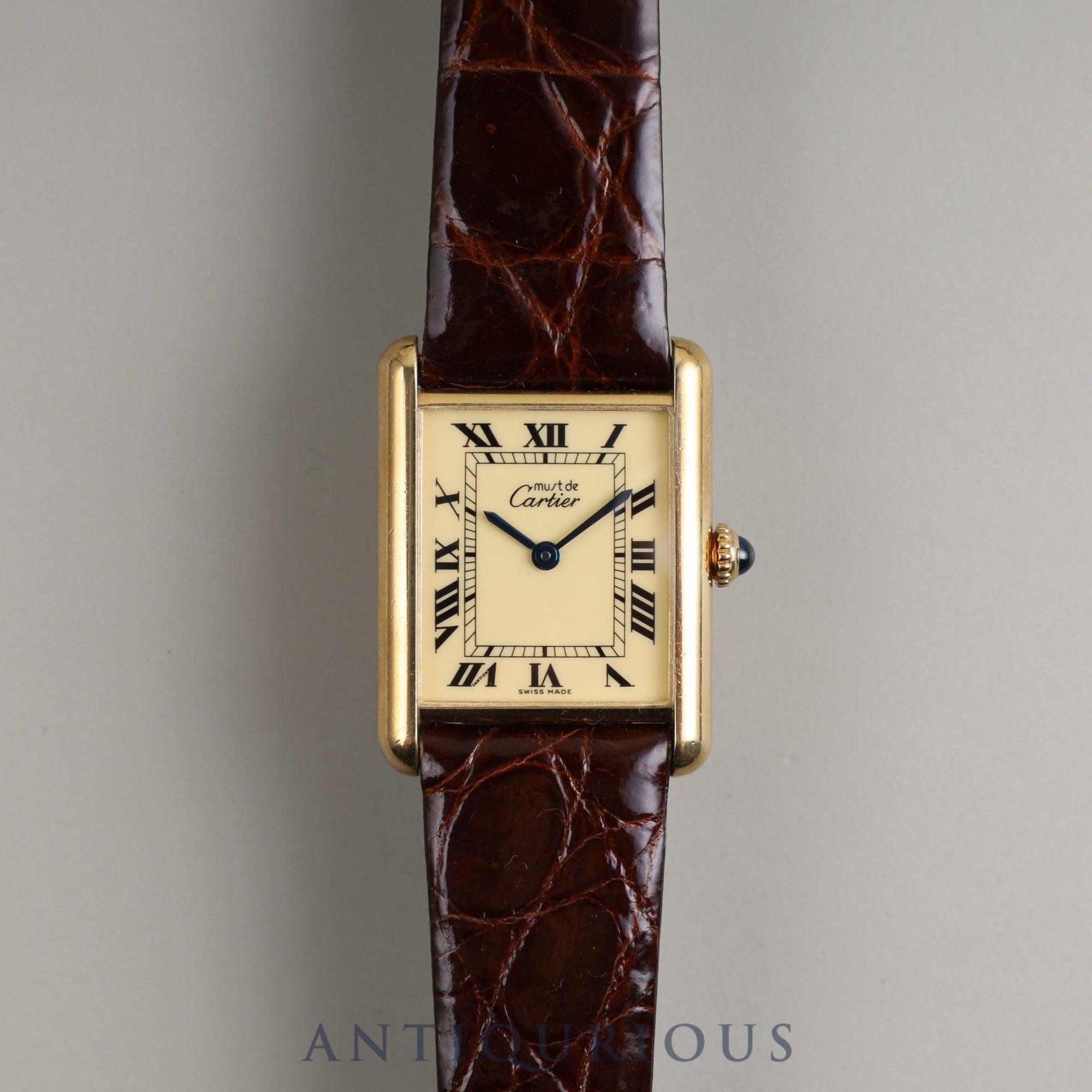 Cartier Must Tank LM Manual Winding SV925 Leather Genuine Buckle (GP) Ivory Roman Dial