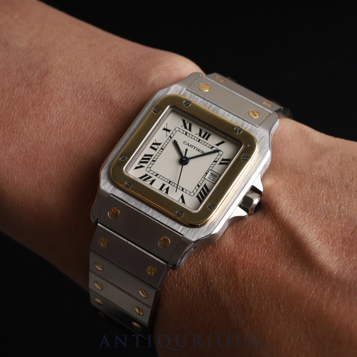 Cartier Santos Carre LM 1172961 Automatic, Stainless Steel/Yellow Gold, White Roman Dial, Overhauled