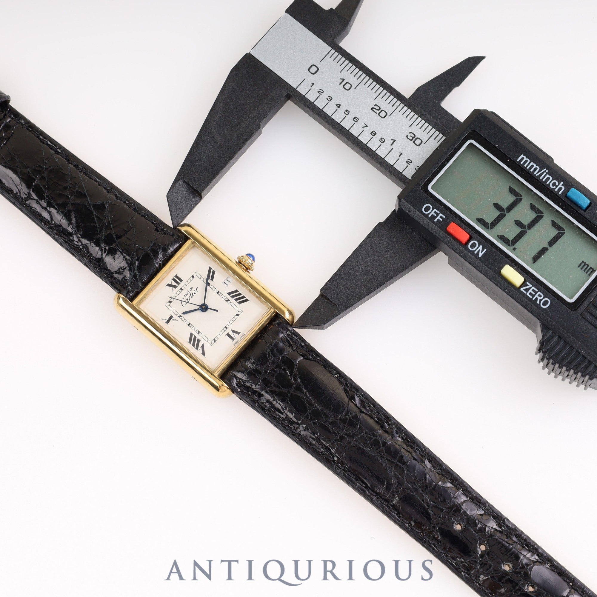 Cartier Must Tank GM (XL) Date QZ 2413 SV925 Leather Genuine Buckle Flying Roman CC Dial Box Warranty (2000)
