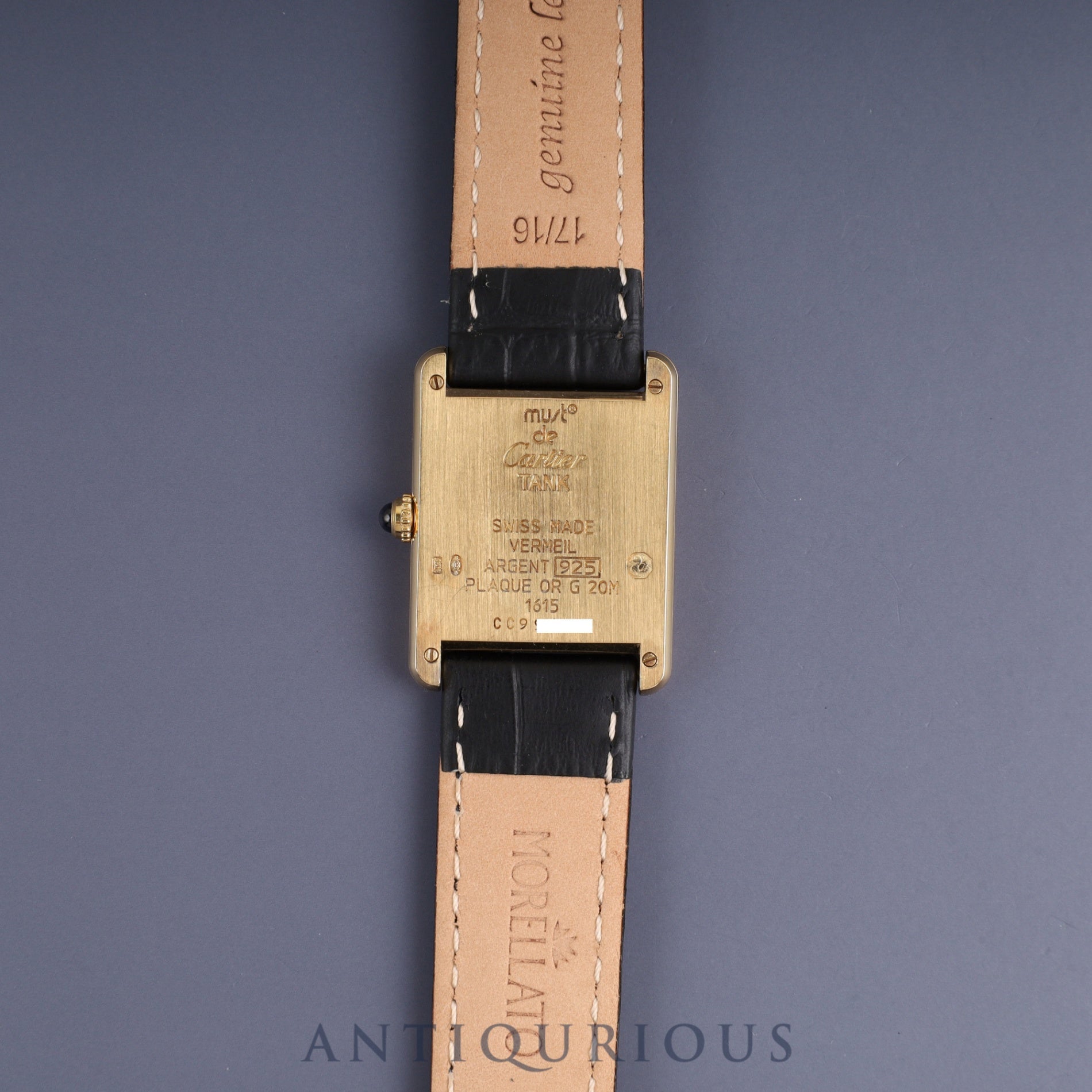 Cartier Must Tank LM W1002753 / 1615 Quartz Caliber 90 SV925 Leather Strap with Genuine GP Buckle, Ivory Roman Dial, Overhauled