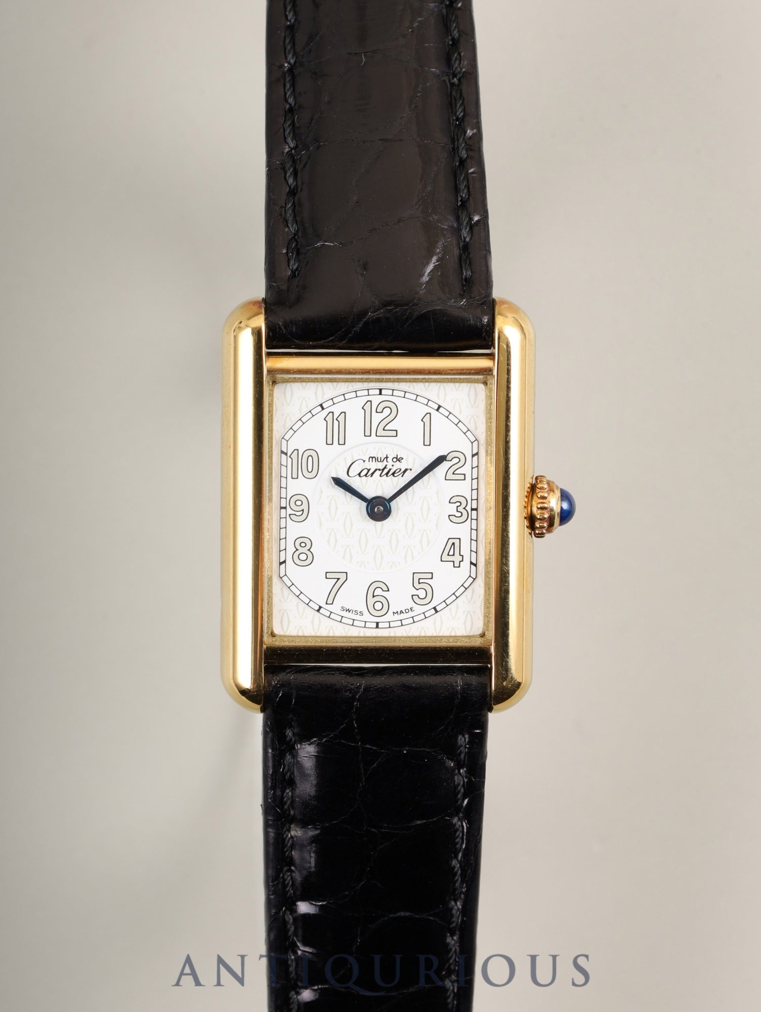 Cartier Must Tank MM W1013854 / 2415 Quartz SV925 Leather Genuine D-buckle (GP) Arabic CC Dial Box Booklet Warranty (2000) Overhauled