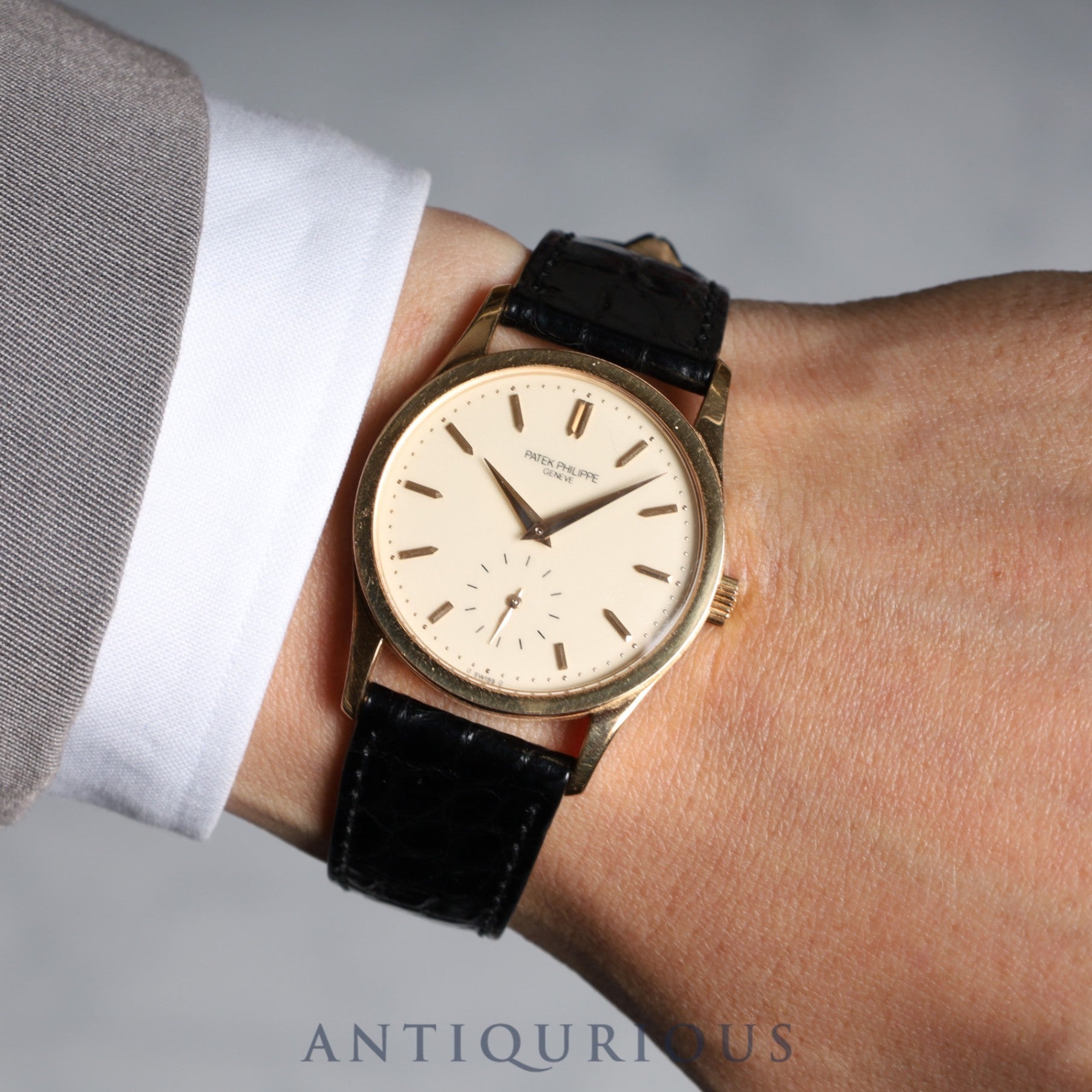 パテック・フィリップ カラトラバ 3796 手巻き Cal.215 PG 純正革ベルト 純正バックル(750)アイボリー文字盤