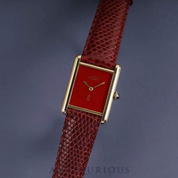 Cartier Must Tank LM Manual winding Cal.78-1 SV925 Leather Genuine buckle Coral dial 1976-1981 Overhauled