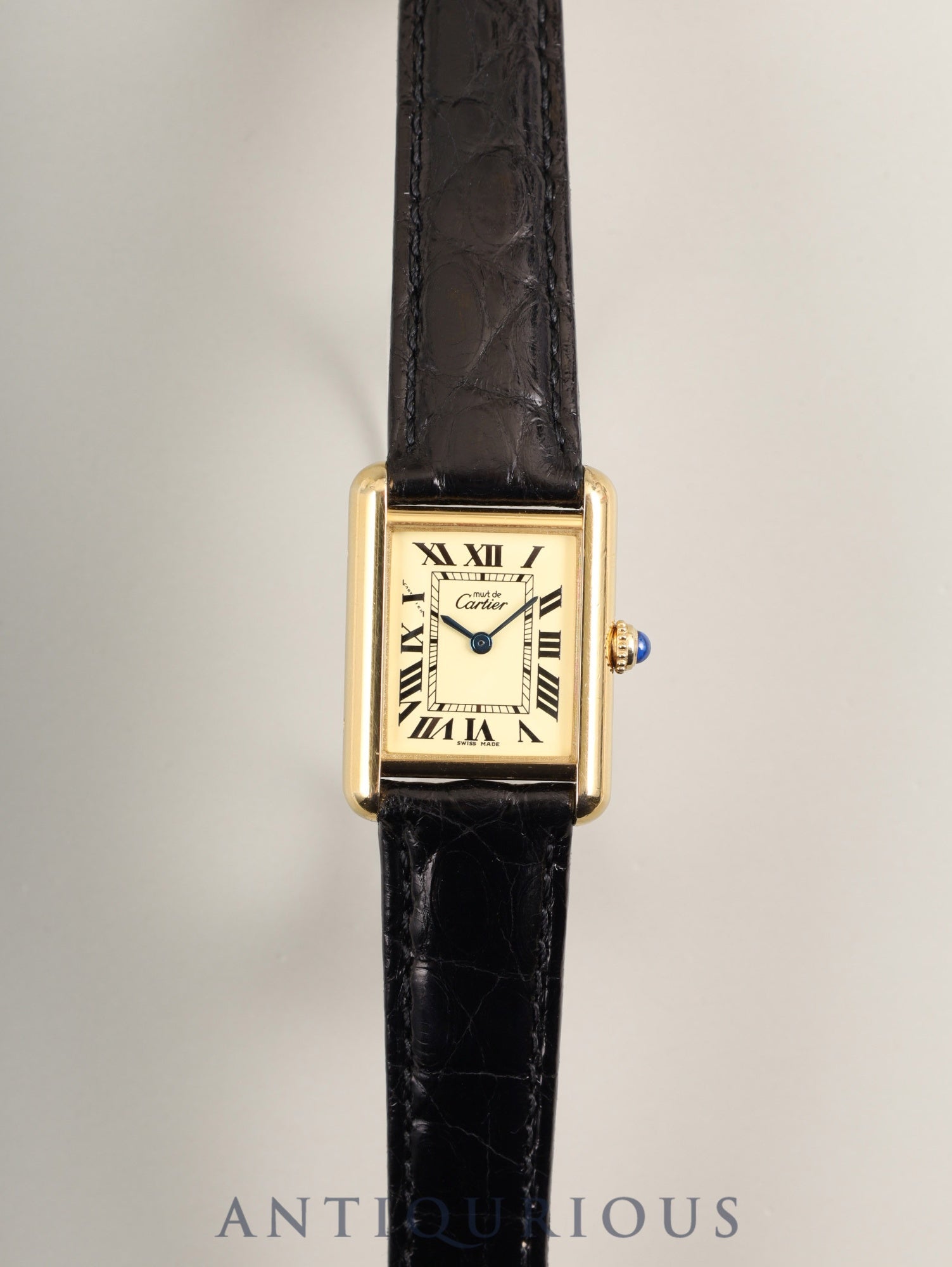 カルティエ マストタンク MM W1017354 / 2415 クォーツ Cal.057 SV925 革 純正Dバックル(GP)アイボリーローマン文字盤(SWISS MADE表記) 箱 冊子 保証書(2005年)オーバーホール済み