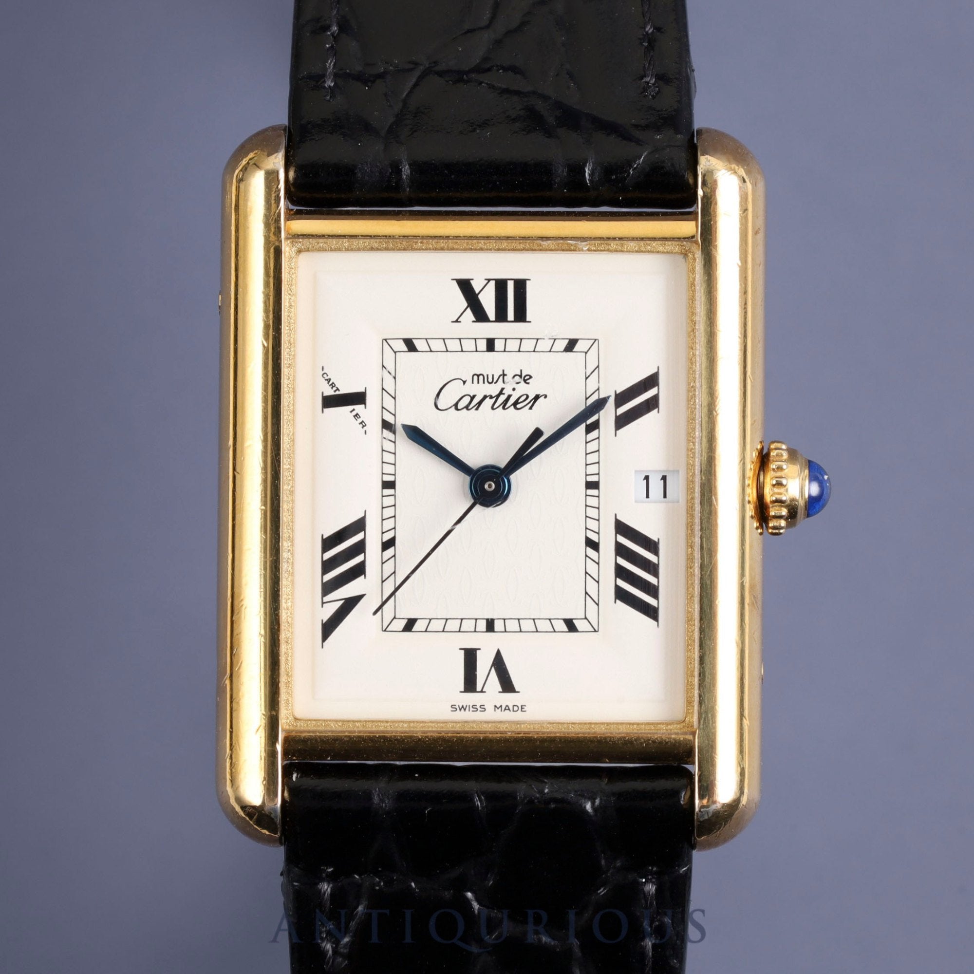 Cartier Must Tank GM (XL) Date W1013754 / 2413 Quartz Cal.687 SV925 Leather Genuine Buckle (GP) Roman CC Dial Box Instruction Manual