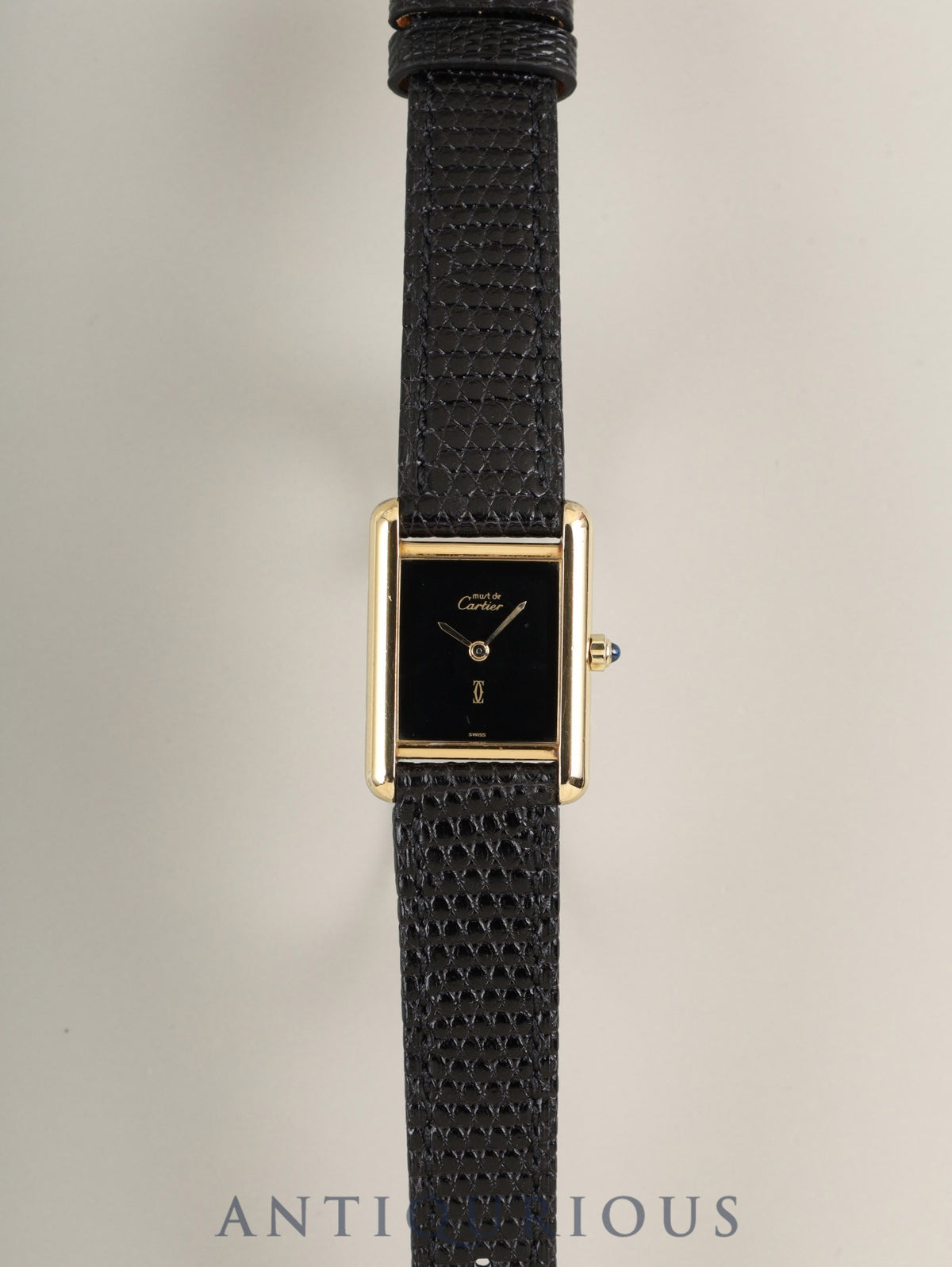 Cartier Must Tank SM 3 66001 Quartz Caliber 157 SV925 Leather Strap with Genuine Pin Buckle (GP) Onyx Dial (SWISS Marking) Overhauled