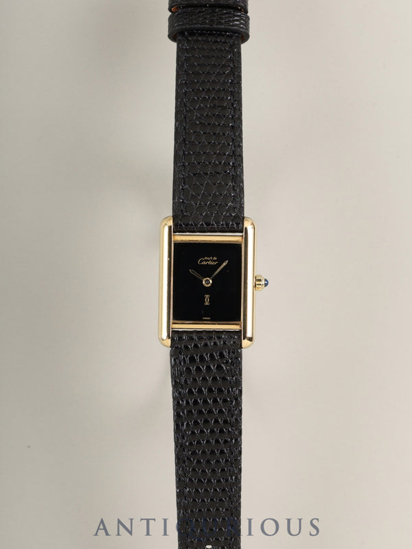 カルティエ マストタンク SM 3 66001クォーツ Cal.157 SV925 革 純正ピンバックル(GP)オニキス文字盤(SWISS表記)オーバーホール済み