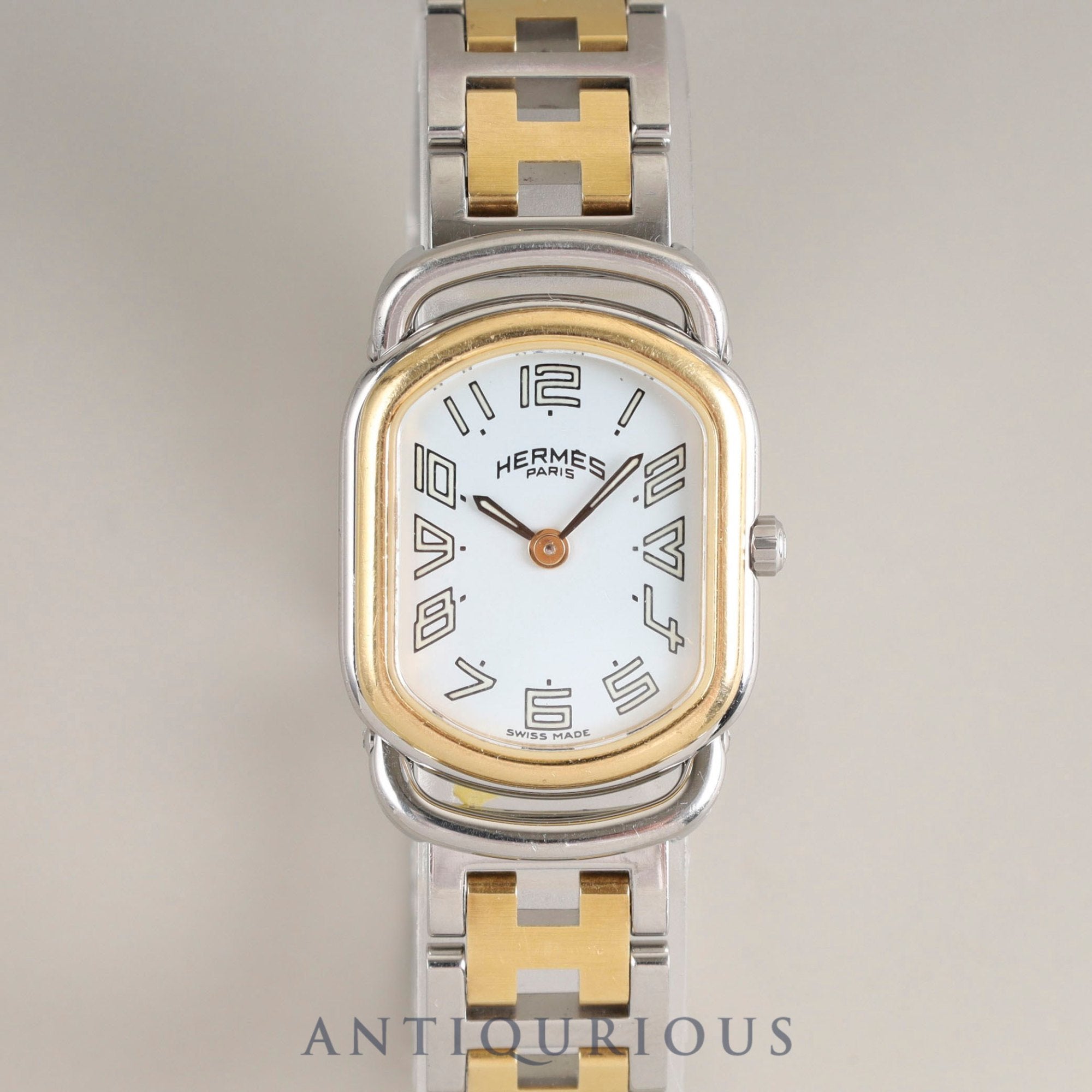 エルメス ラリー RA1.220 クォーツ Cal.976.001 SS/GP SS/GP ホワイト文字盤 オーバーホール済み