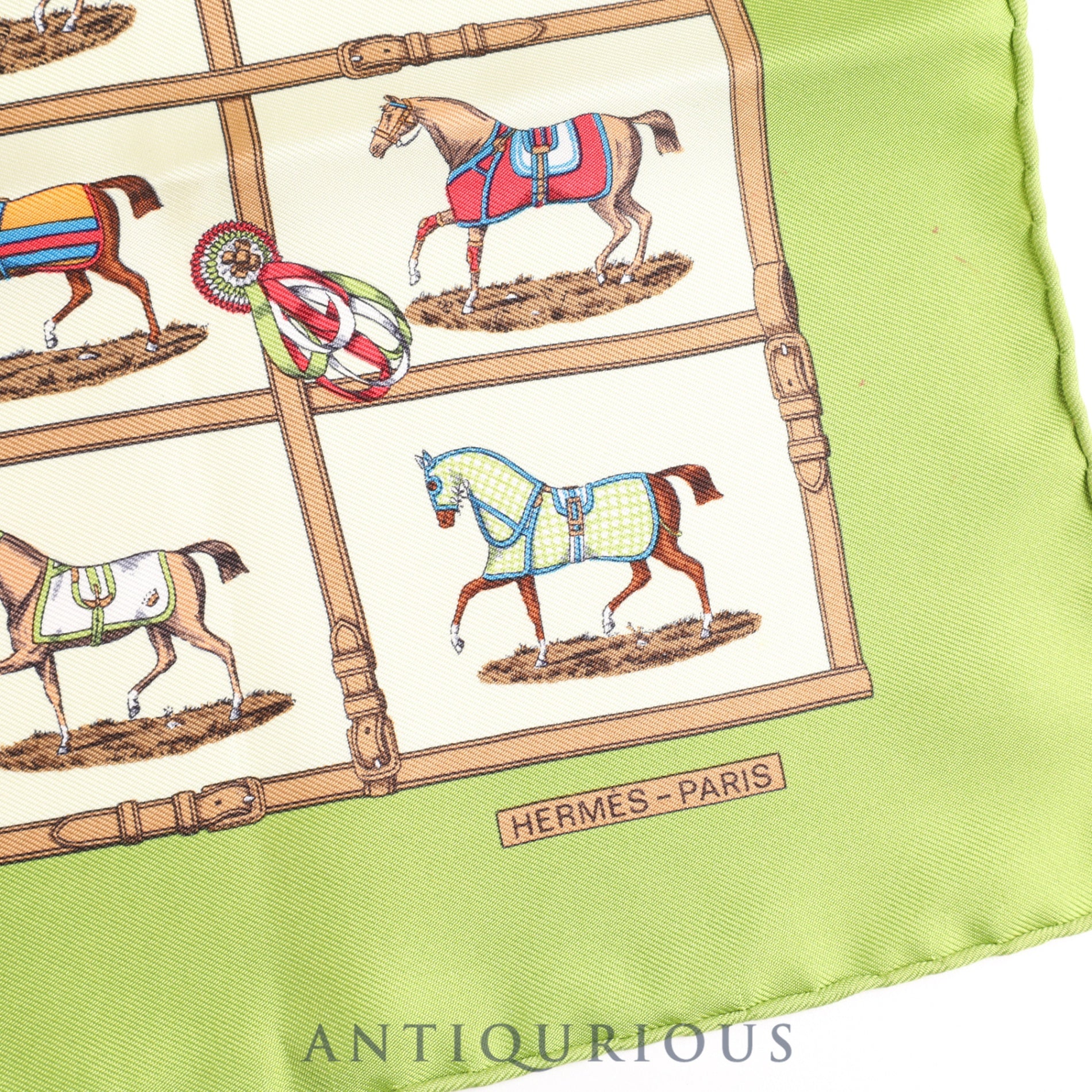Hermes scarf Carré 45 48 horses in the paddock SILK 100%