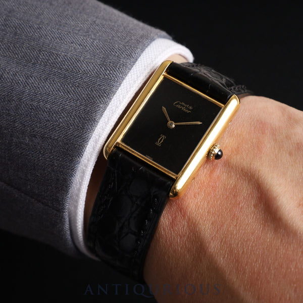 Cartier Must Tank LM Manual winding Cal.78-1 SV925 Leather Genuine buckle (GP) Onyx dial Overhauled