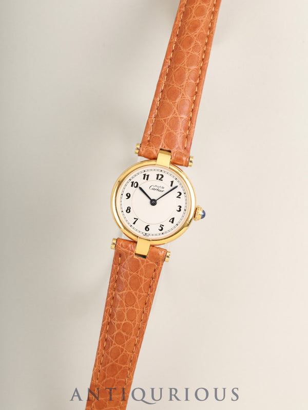 Cartier Must Vendôme VLC SM W1002154 / 590004 Quartz Caliber 690 SV925 Leather Strap with Genuine D-buckle (GP) Arabic Dial Box Overhauled