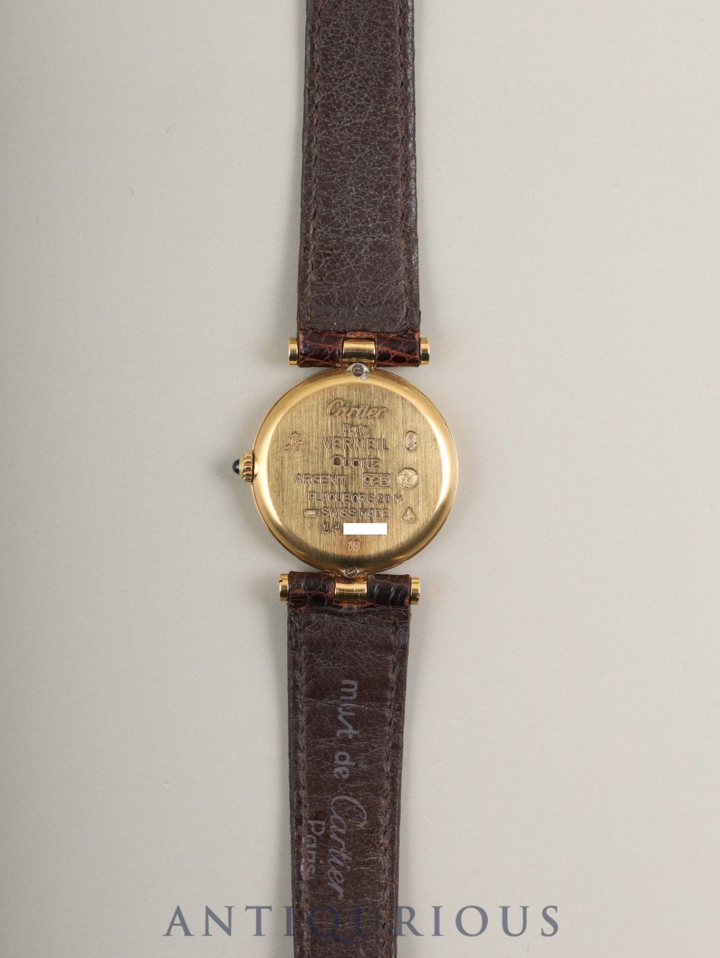 Cartier Must Vendôme VLC SM Quartz Movement, SV925, Genuine Leather Strap, Genuine GP Buckle, Ivory Cloisonné Dial, Completely Serviced at a Cartier Boutique