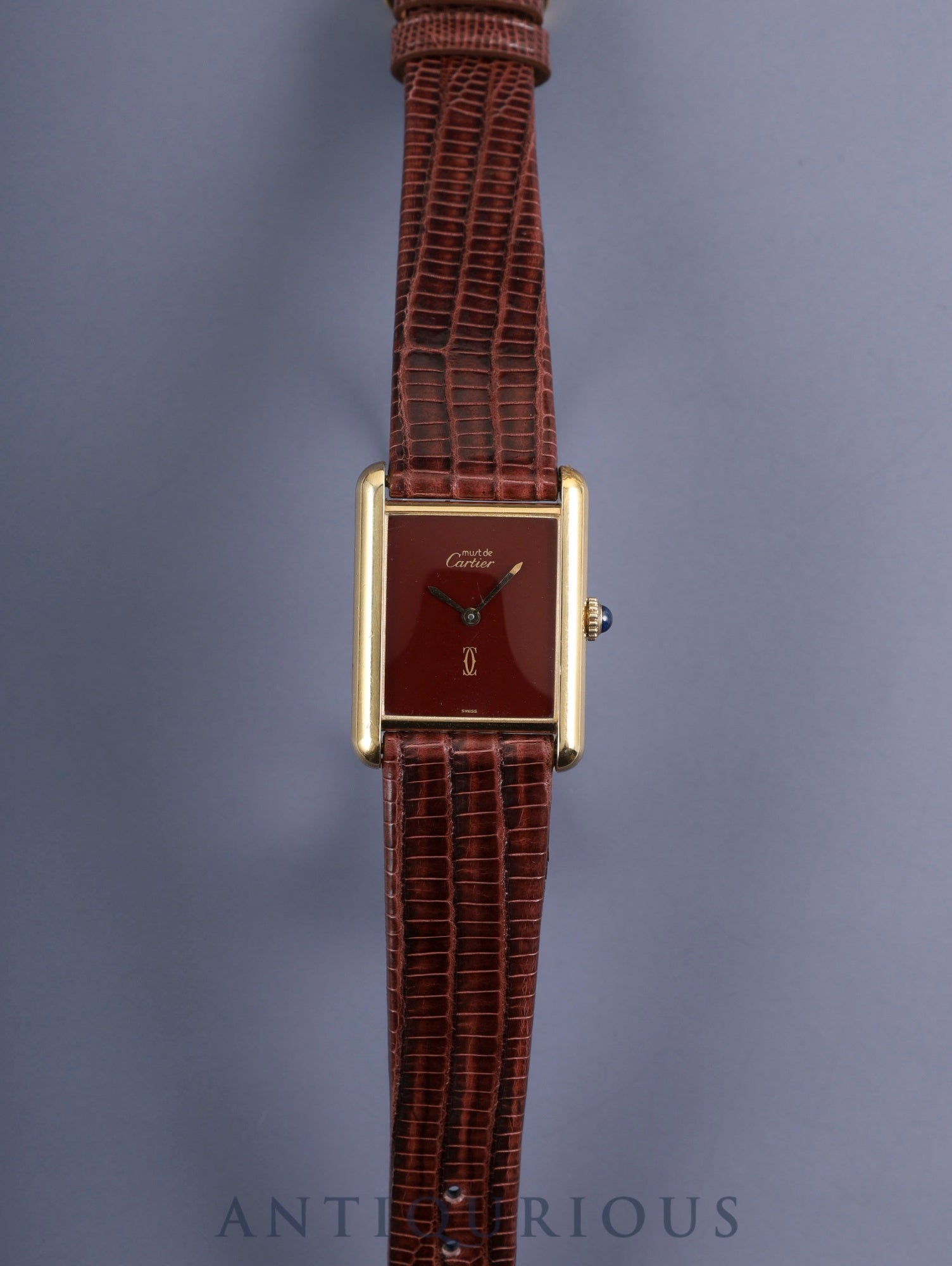カルティエ マストタンク LM 手巻き Cal.78-1 SV925 革 純正尾錠(GP) ボルドー文字盤 ガーネットダイアル オーバーホール済み