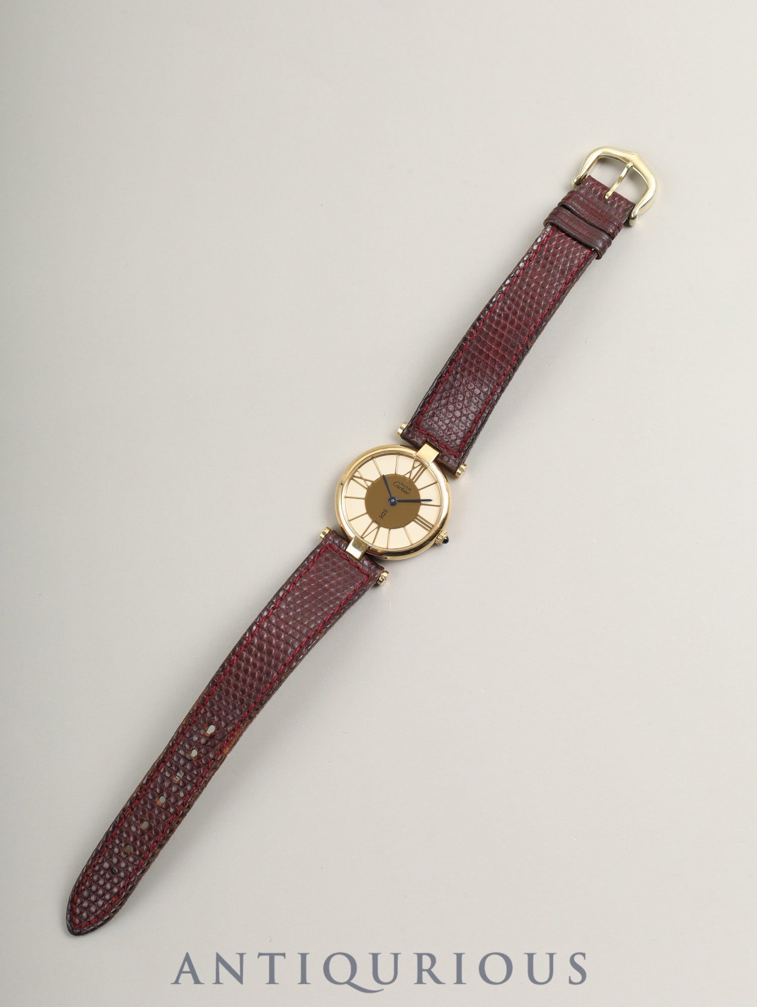 カルティエ マスト ヴァンドーム VLC SM 18 クォーツ SV925 革 純正尾錠(GP)アイボリークロワゾネ文字盤 カルティエブティックにてコンプリートサービス(フルメンテナンス)済み