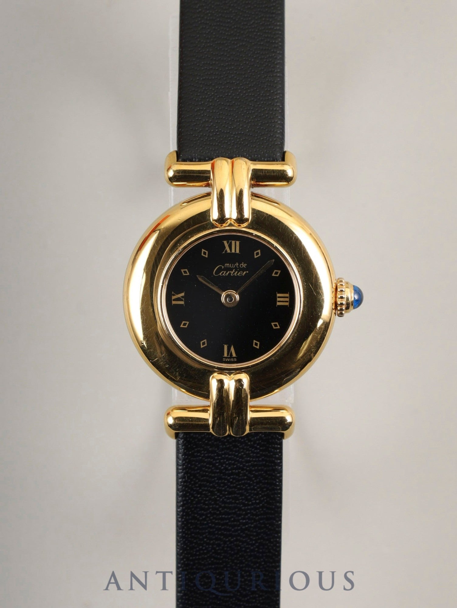 カルティエ マストコリゼ W100753 / 590002 クォーツ Cal.690 SV925 革 純正尾錠(GP)ブラック飛びローマン文字盤 オーバーホール済み