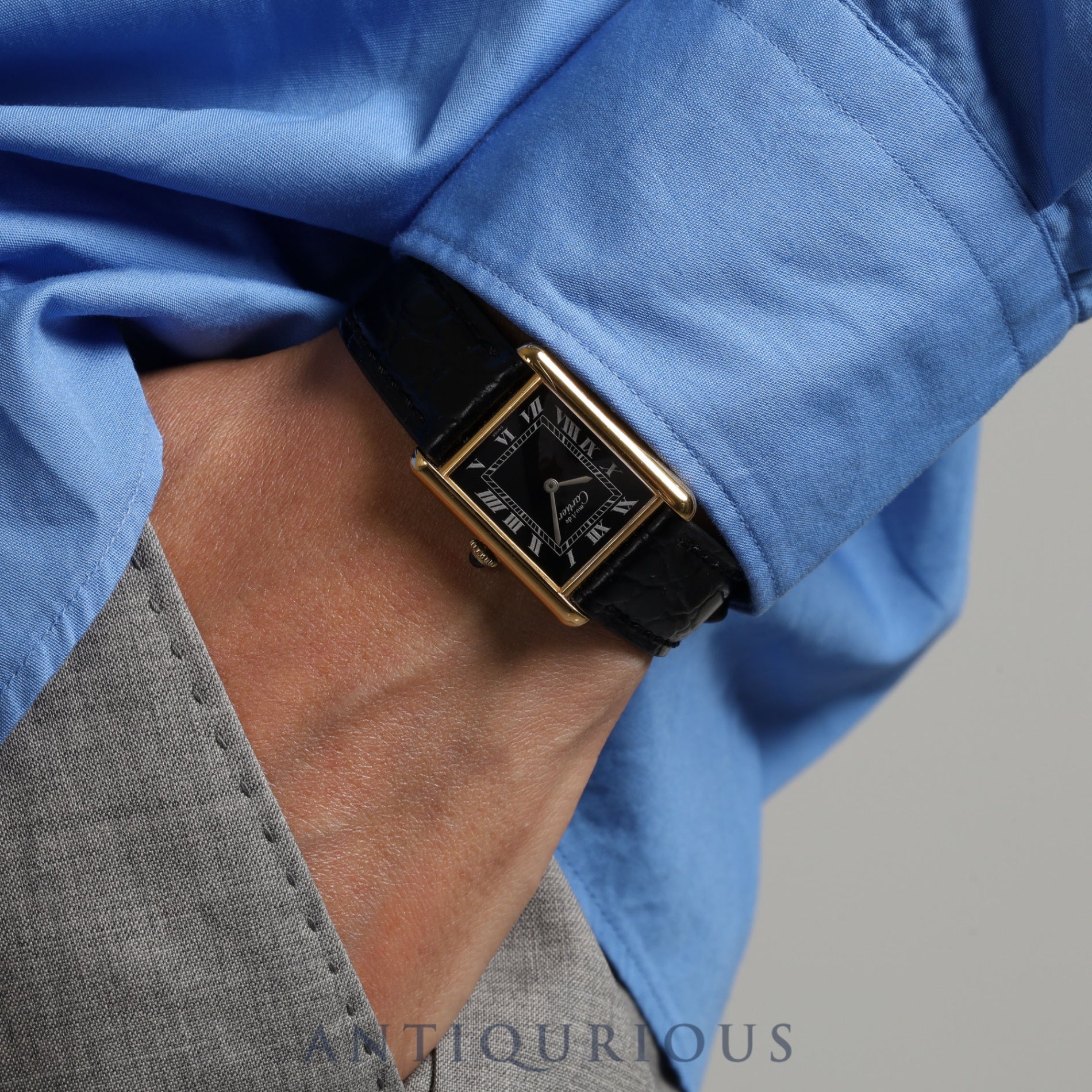 Cartier Must Tank LM Manual winding Cal.78-1 SV925 Leather Genuine buckle (GP) Black Roman dial Overhauled
