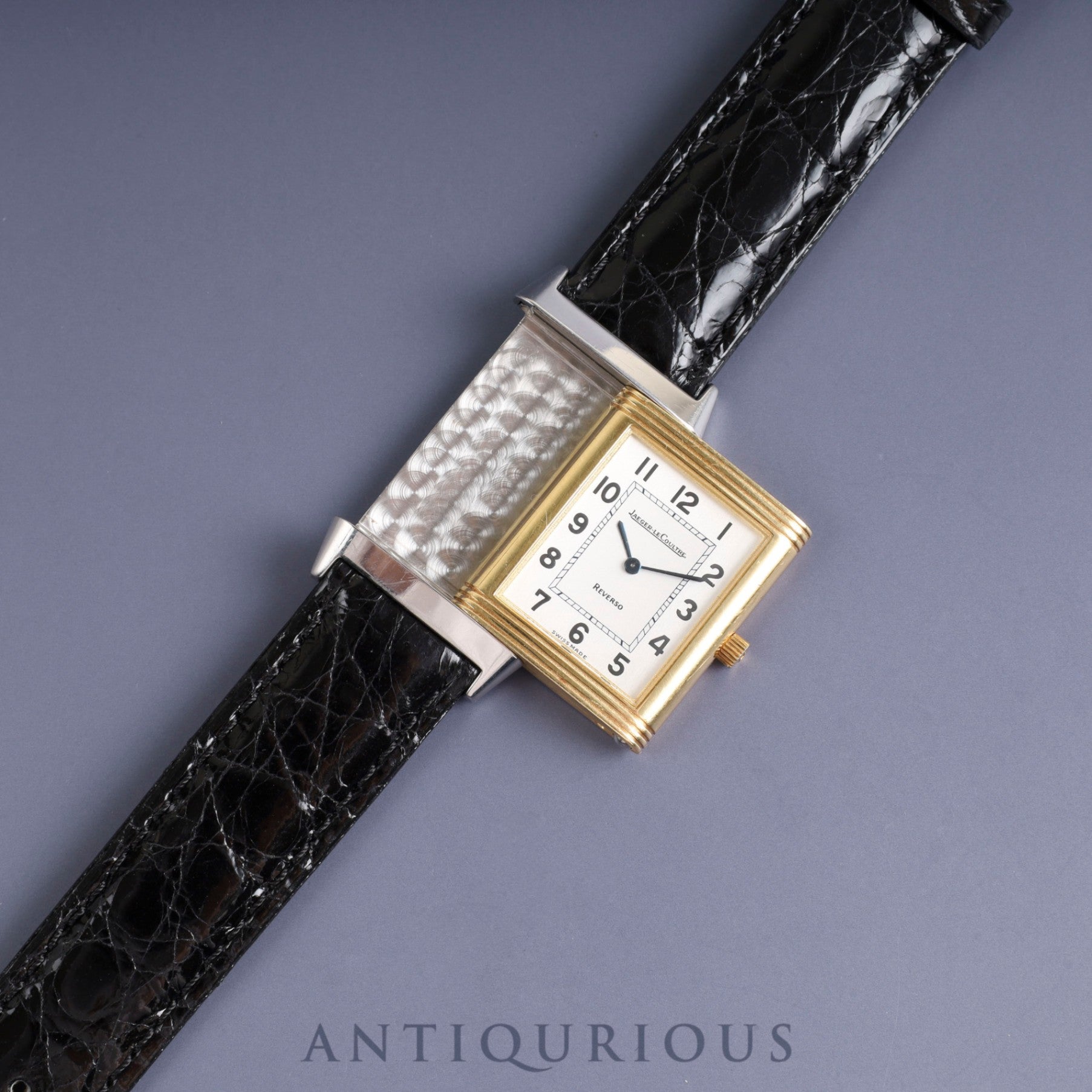 ジャガー・ルクルト レベルソ クラシック 250.8.08 クォーツ SS/YG 革 純正尾錠(SS)シルバーアラビア文字盤 オーバーホール済み ※ケース裏彫りあり