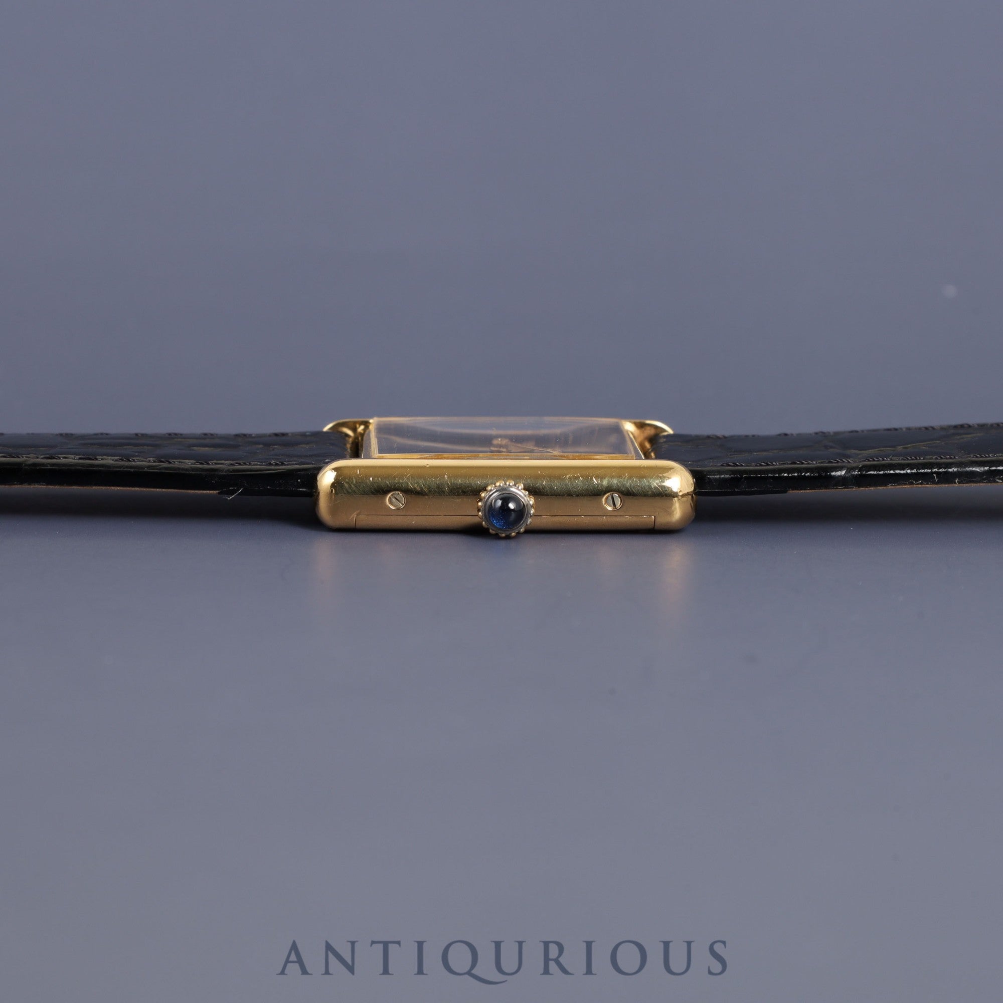 カルティエ マストタンク LM 手巻き Cal.78-1 SV925 革 純正尾錠(GP)ブラックオニキス文字盤 オーバーホール済み 新品仕上げ済み