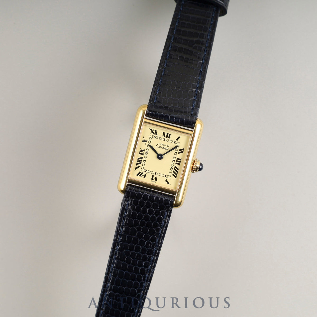 Cartier Must Tank SM W1003153 / 5057001 Quartz Caliber 057 SV925 Leather Strap with Genuine GP Buckle Ivory Roman Dial Overhauled and Finished to Look Like New