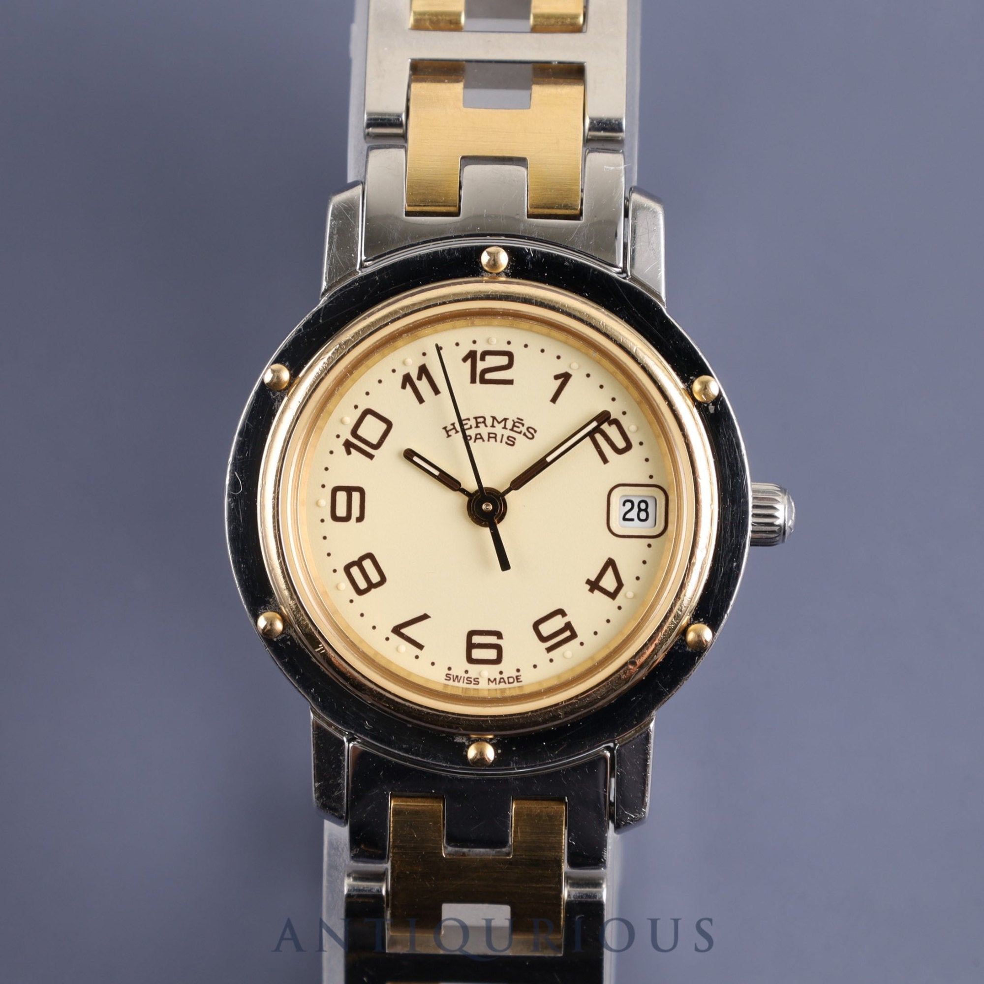 エルメス クリッパー CL4.220 クォーツ SS/GP アイボリー文字盤 24.0mm 保証書(無記名)オーバーホール済み