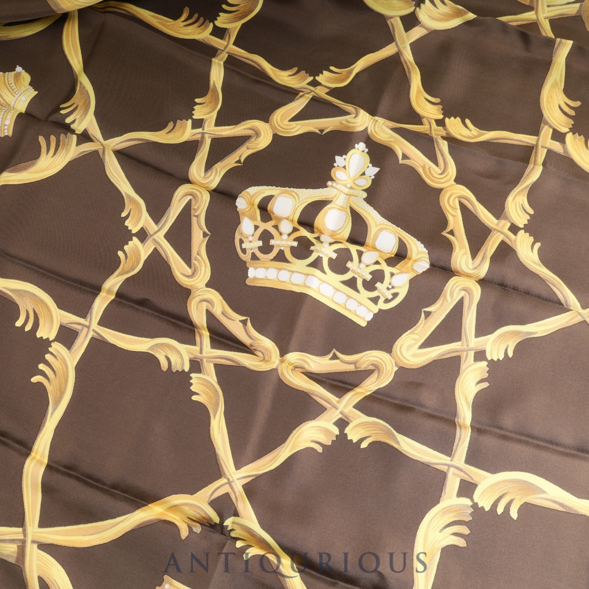 エルメス スカーフ カレ90 王冠柄 ブラウン SILK100%