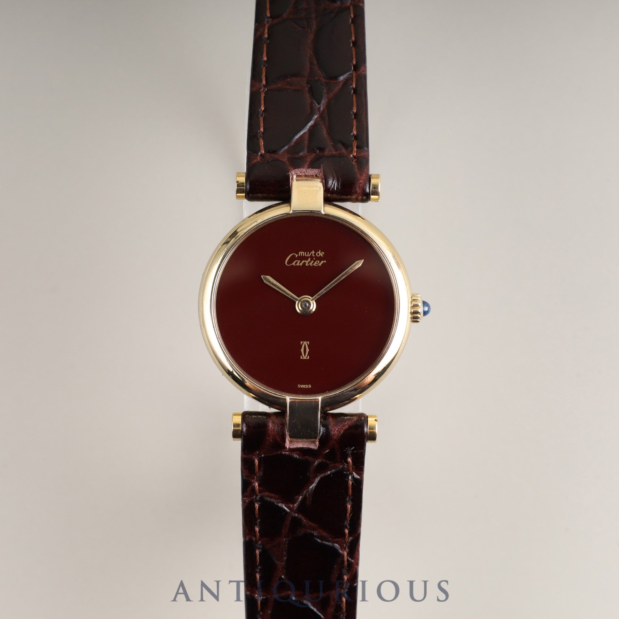 カルティエ マスト ヴァンドーム VLC SM クォーツ Cal.81 SV925 革 純正尾錠(GP) ガーネットダイヤル ボルドー文字盤 24mm 純正替えベルト オーバーホール済み