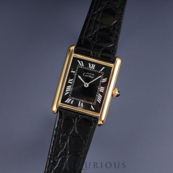 Cartier Must Tank LM Manual winding Cal.78-1 SV925 Leather Genuine buckle (GP) Black Roman dial Overhauled New finish
