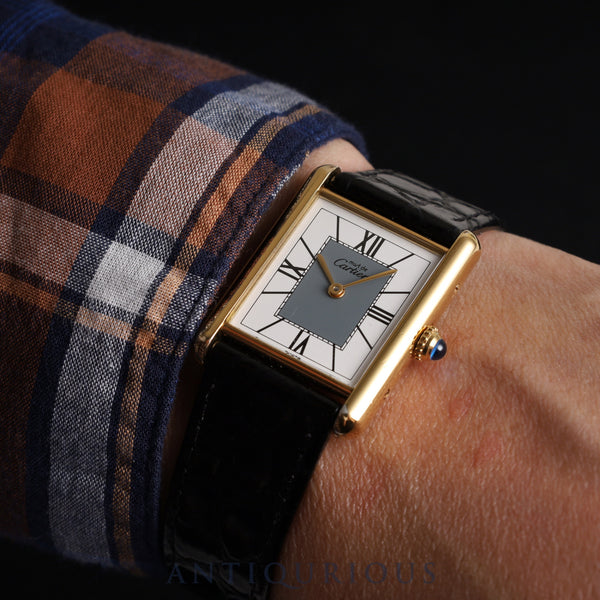 Cartier Must Tank LM 590005 Quartz Cal.90 SV925 Leather Genuine D-buckle (GP) Grey Roman dial Overhauled