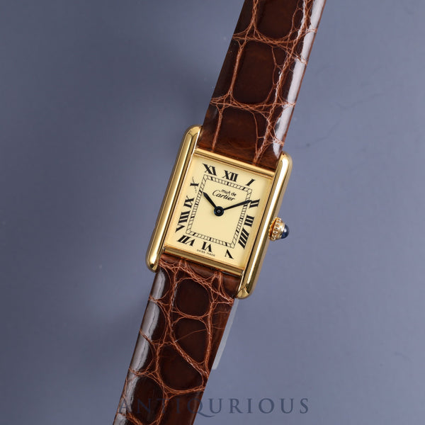 Cartier Must Tank SM QZ 5057001 SV925 Leather Genuine Buckle (GP) Ivory Dial Box Warranty (1989) Complete Cartier Boutique Service