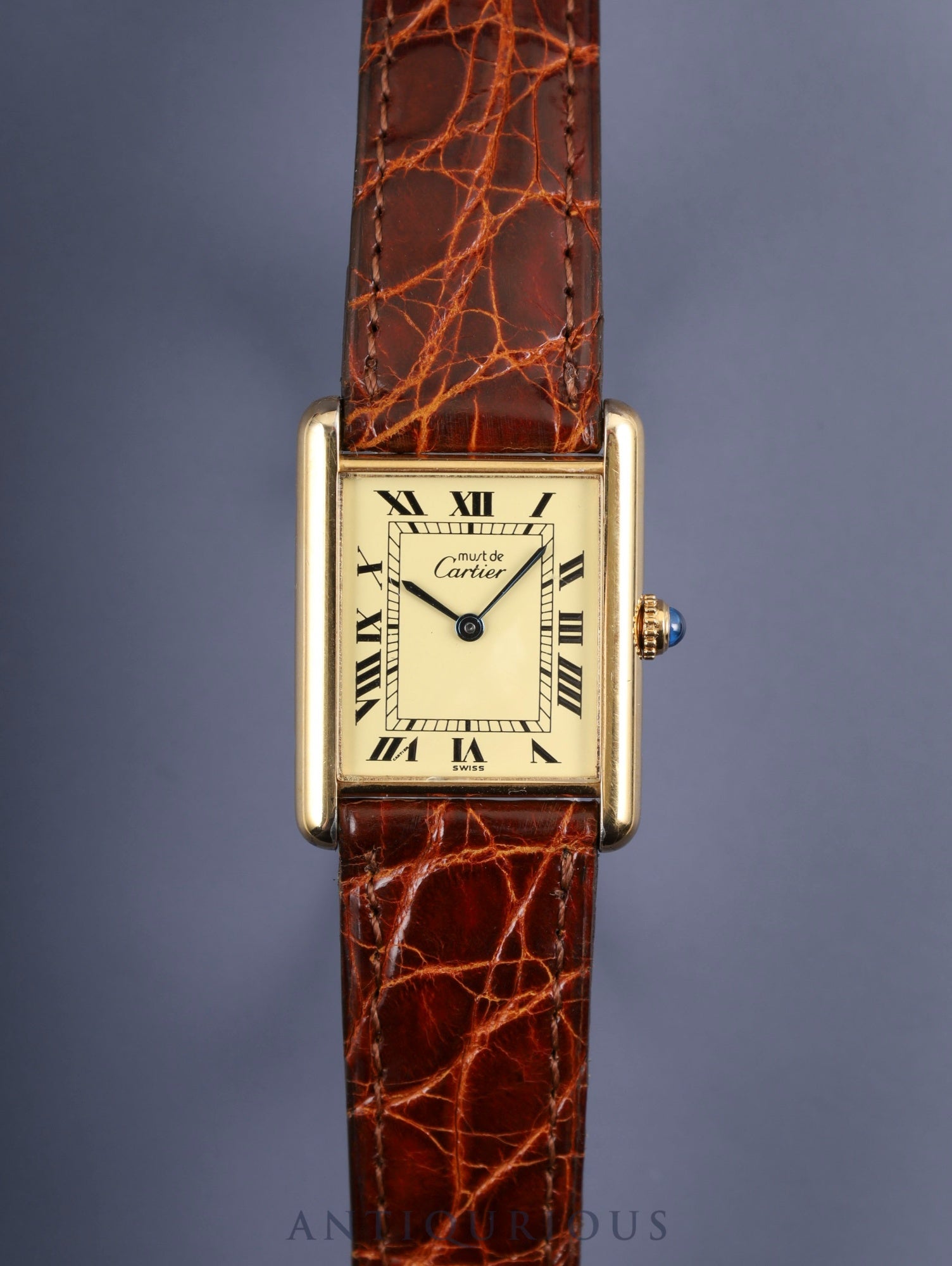 カルティエ マストタンク LM 590005 クォーツ Cal.90 SV925 純正革ベルト 純正尾錠(GP) アイボリーローマン文字盤 箱 冊子 保証書 タグ オーバーホール済み