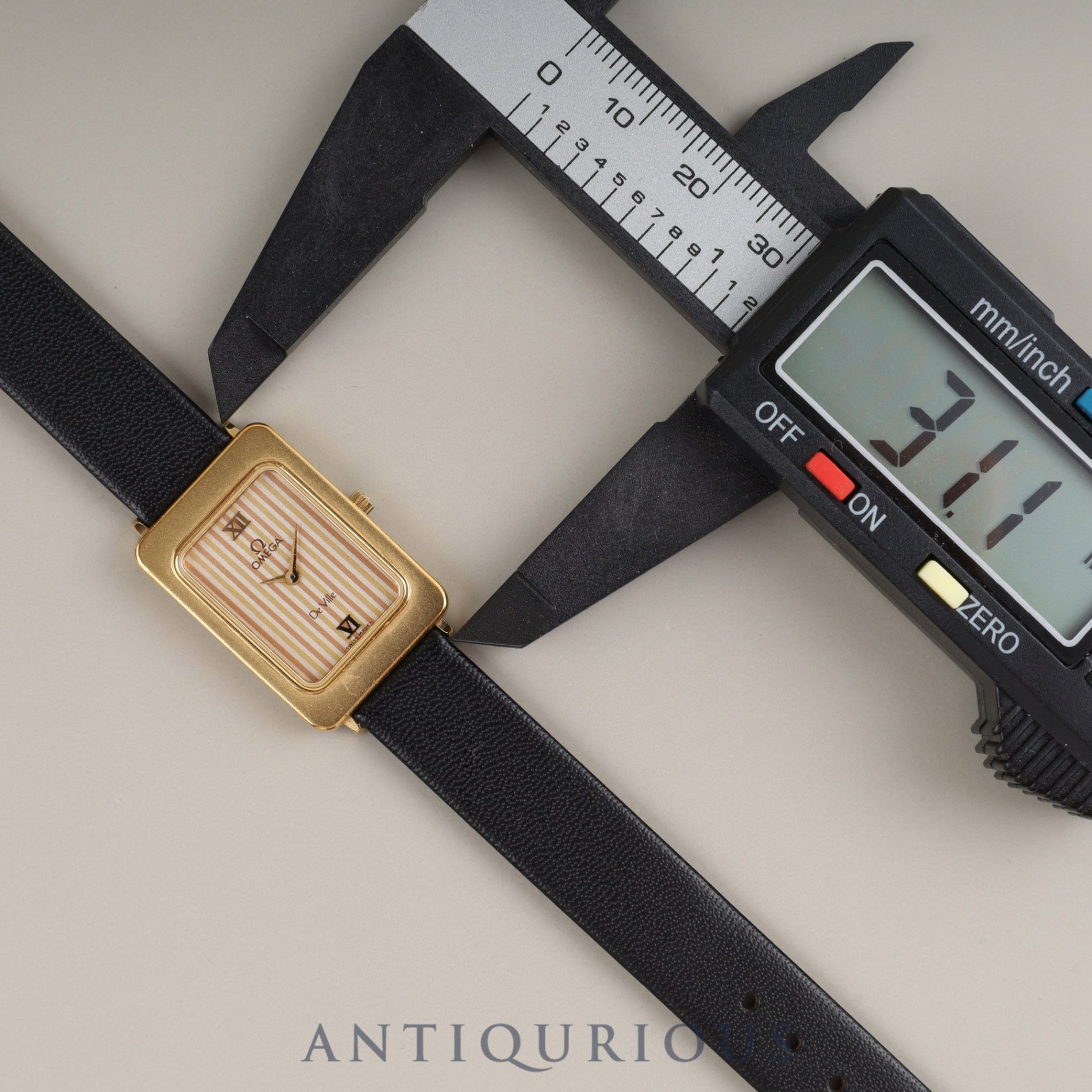 Omega De Ville 595.0084 Quartz Cal.976.001 GP Leather Third-party buckle Gold stripe dial Box Warranty Overhauled