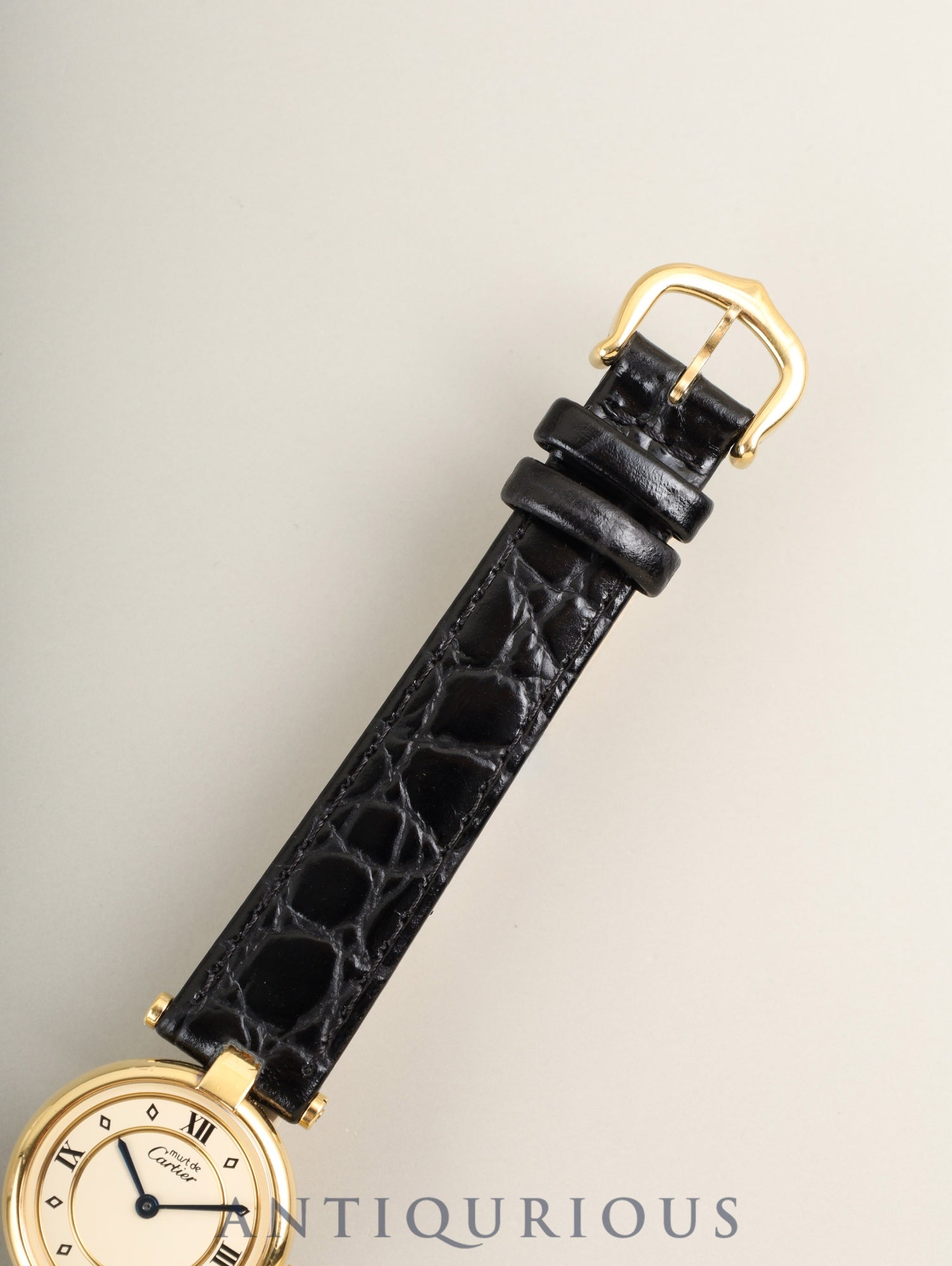 カルティエ マスト ヴァンドーム VLC SM 590004 クォーツ Cal.690 SV925 革 純正尾錠(GP)アイボリー4点ローマン文字盤 箱 冊子 保証書(1993年)オーバーホール済み