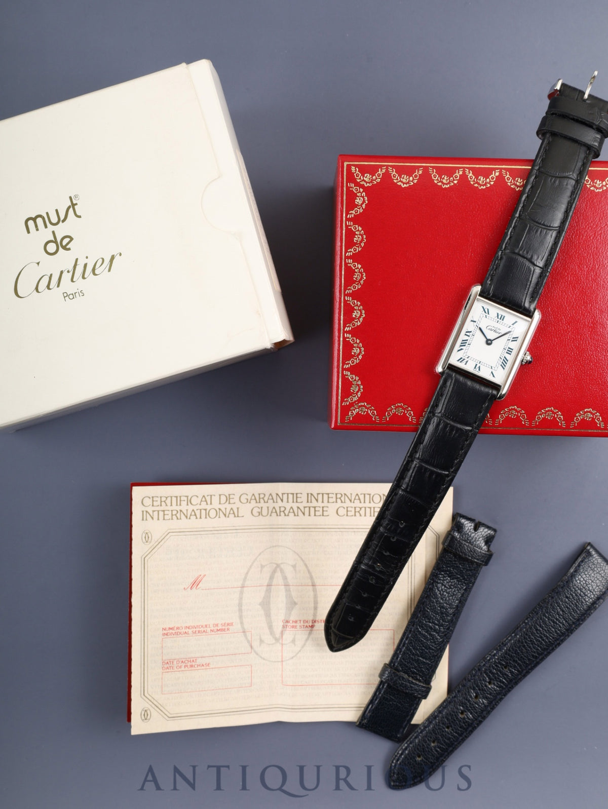 Cartier Must Tank LM 690006 Quartz Caliber 90 SV925 Leather Strap with Genuine Pin Buckle (SS) White Roman Dial (SWISS Marking) Box, Booklet, Warranty Card (Unstated) Overhauled