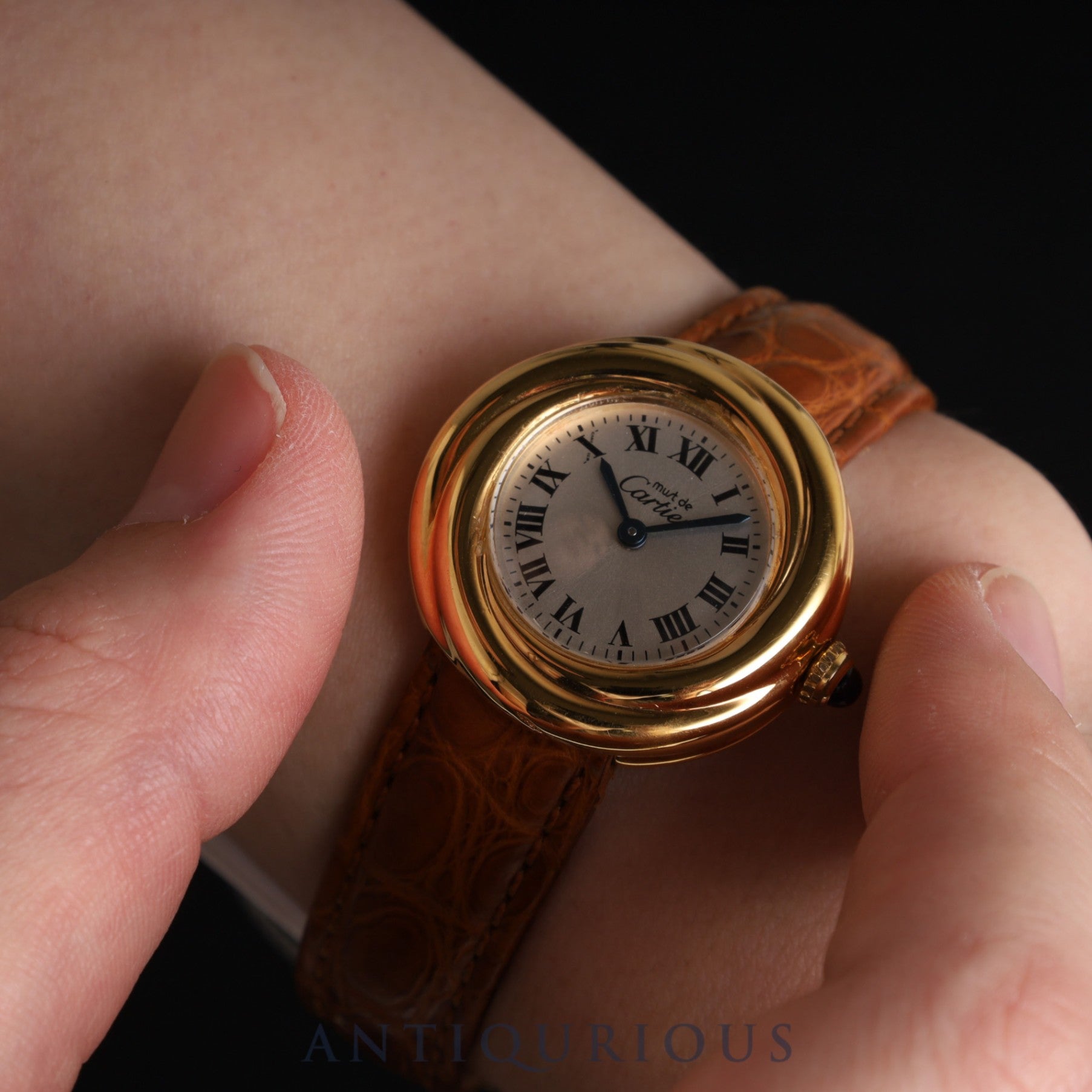 Cartier Must Trinity W1010644 / 2735 Quartz Cal.157 SV925 Leather Genuine D-buckle (GP) Silver Roman dial Overhauled